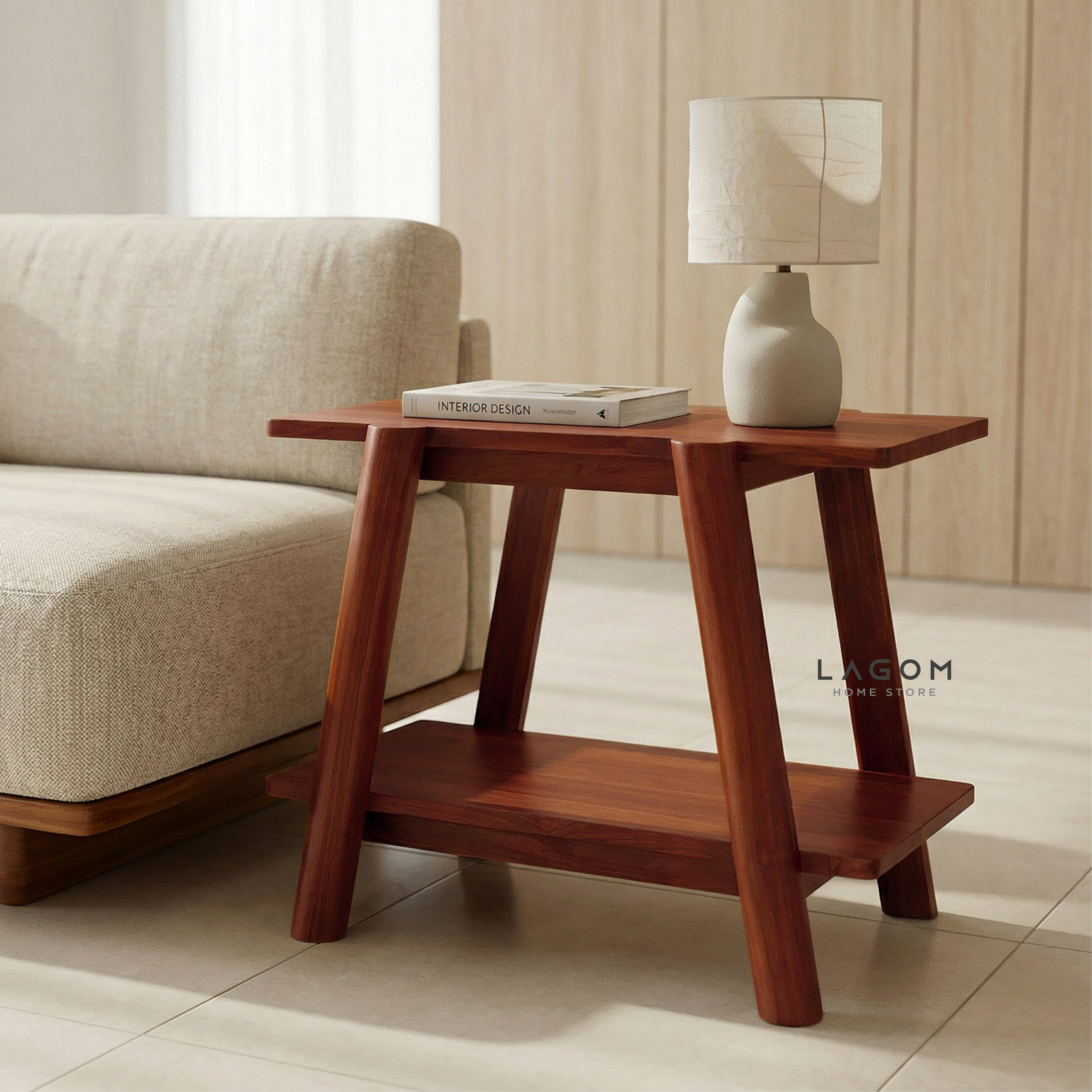Solid Teak Side Table with Open Shelves