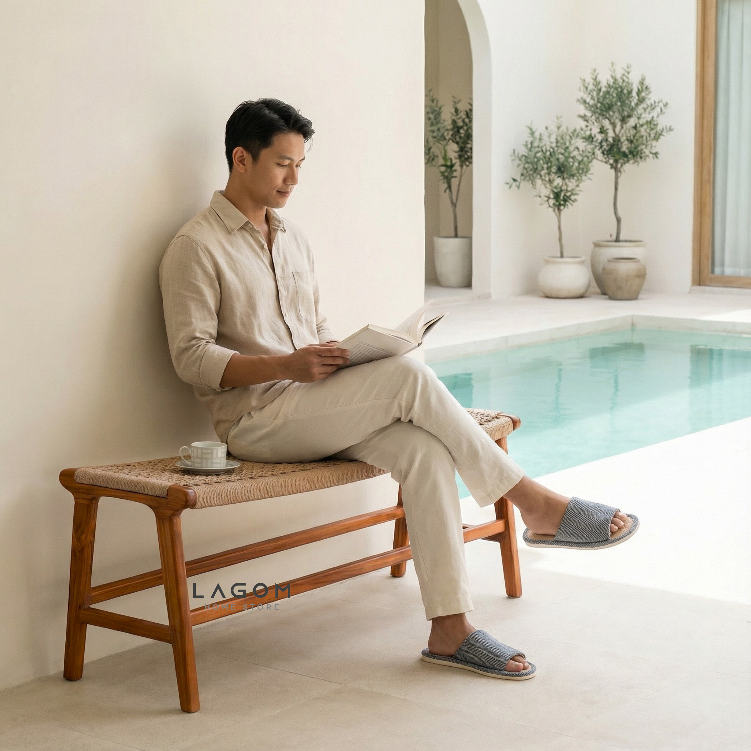 Premium Bench in Teak Wood & Loom