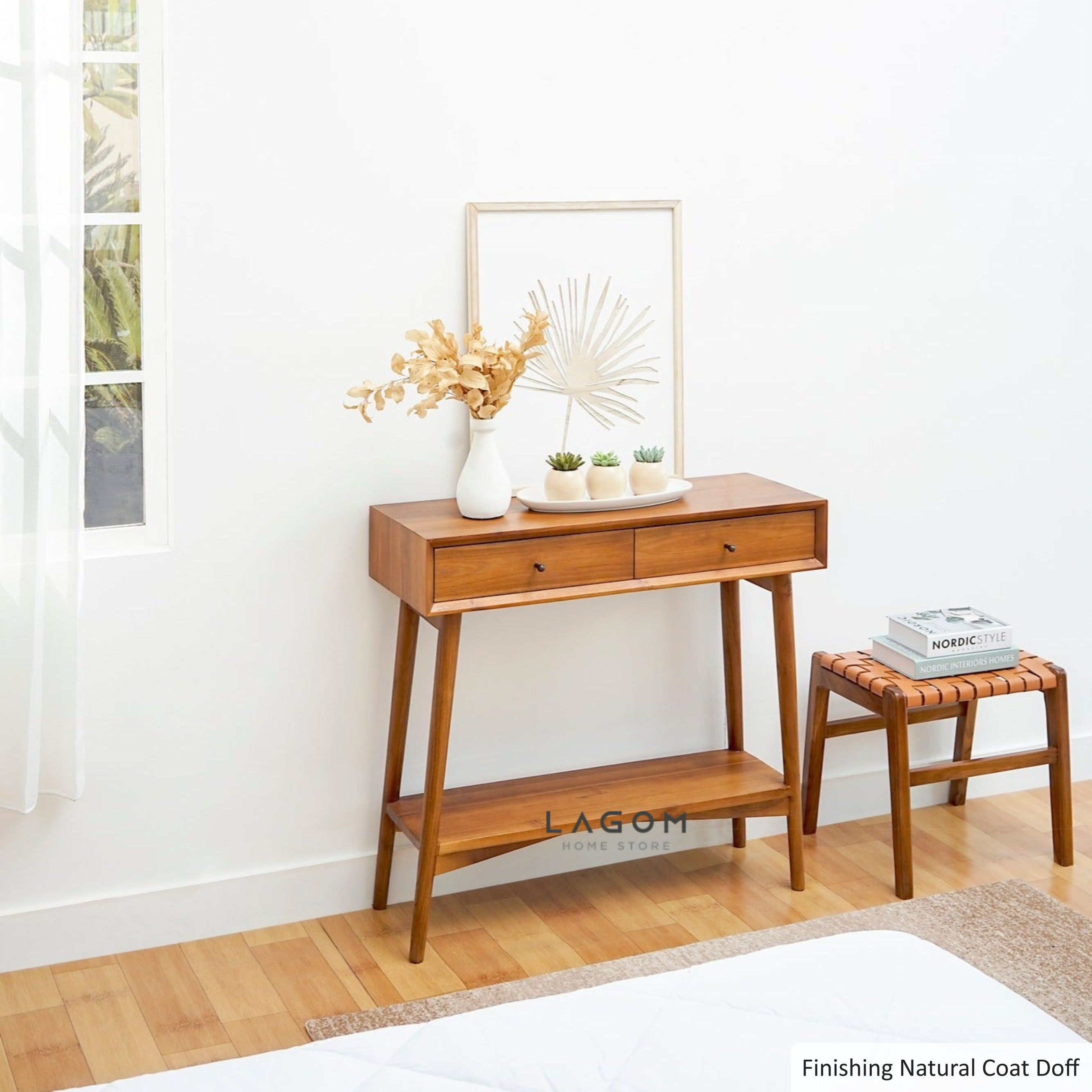 Exclusive Teak Wood Console Table with Drawers and Shelf