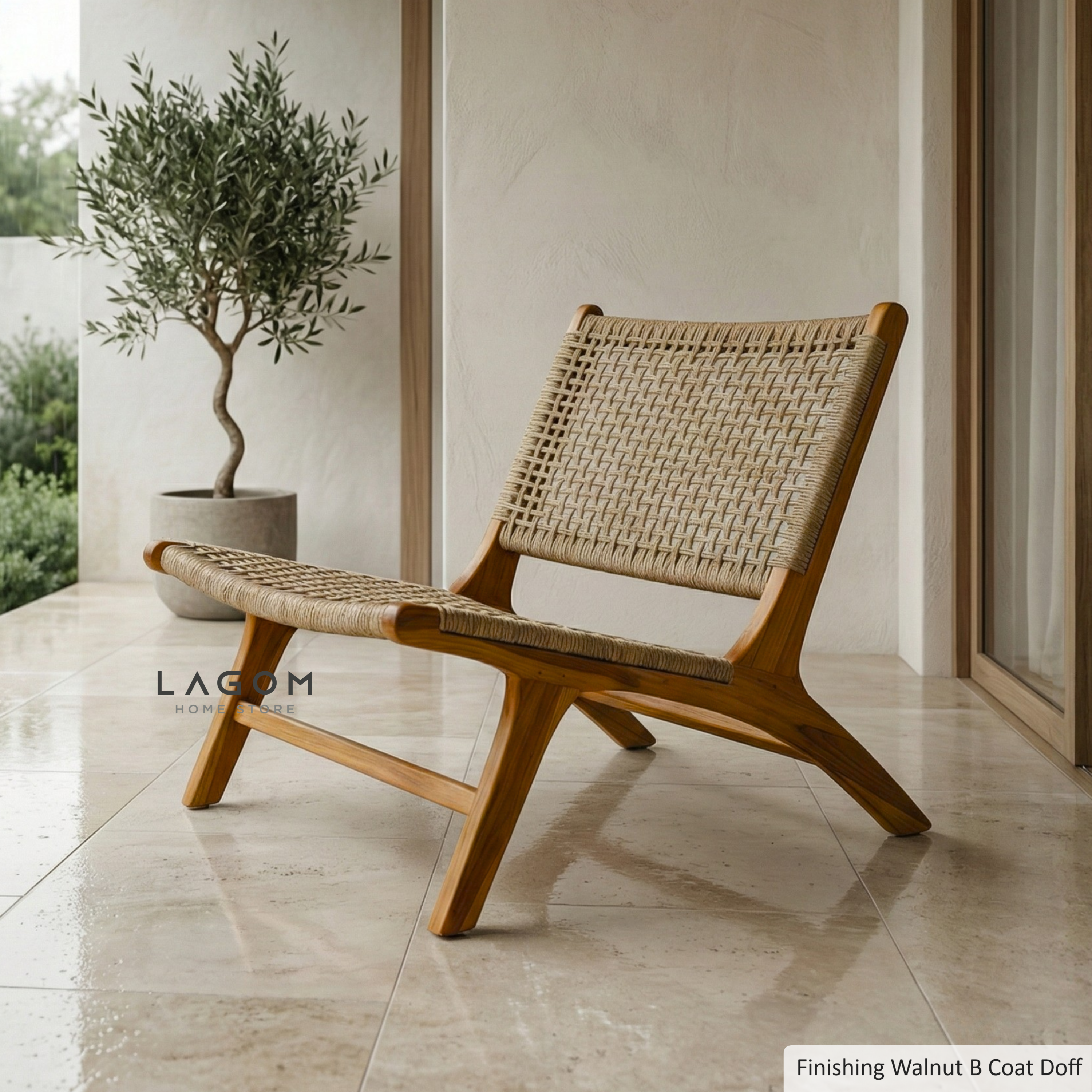 Solid Teak Lounge Chair with Handwoven Poly Hyacinth