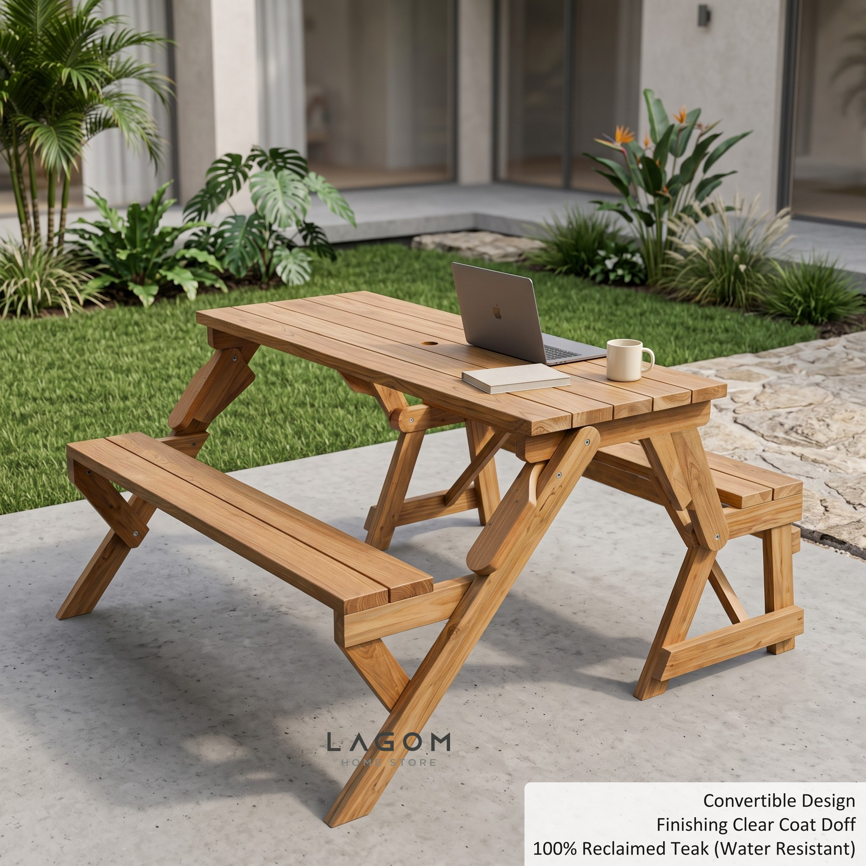 2-in-1 Reclaimed Teak Outdoor Bench & Table Set