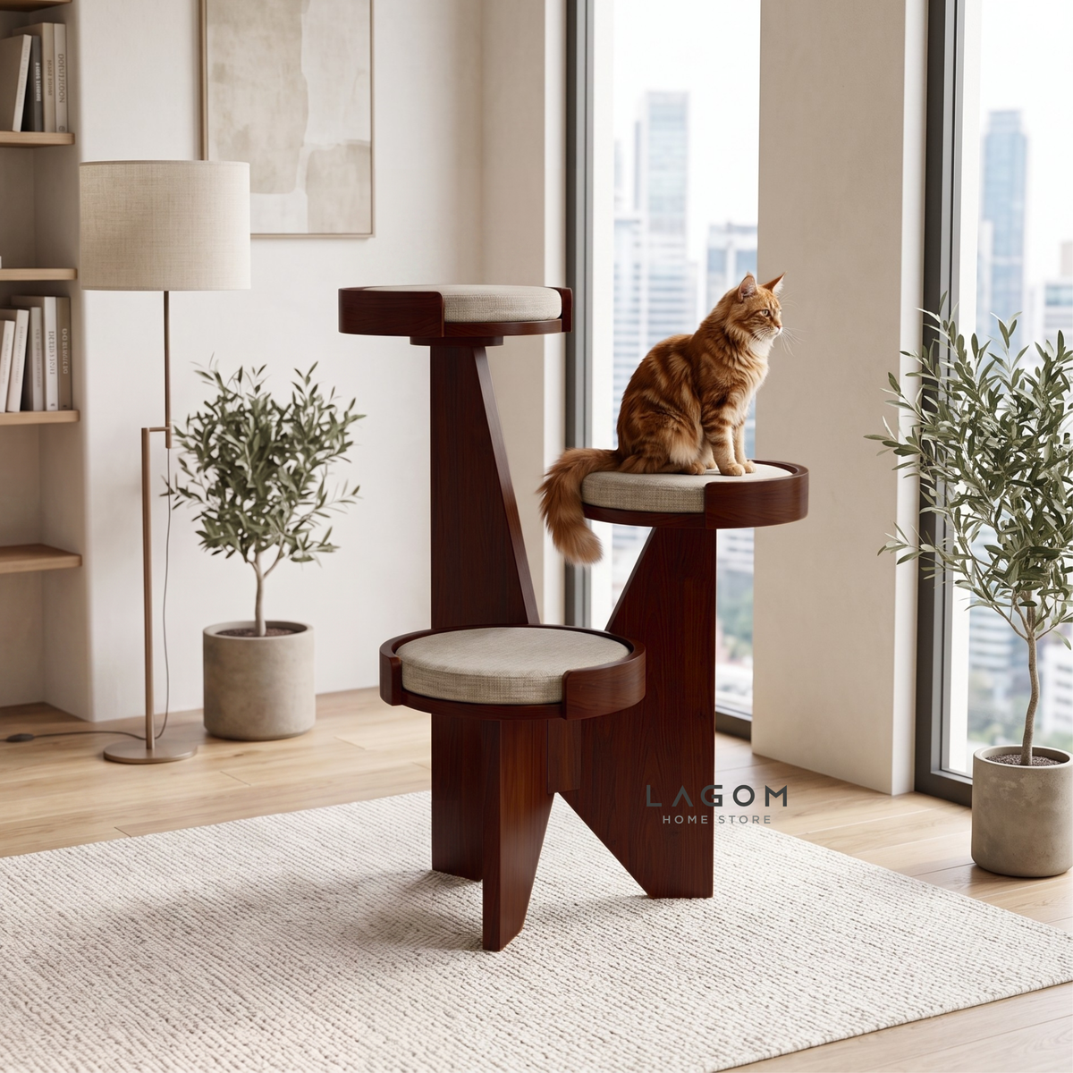 3-Level Solid Teak Cat Tree