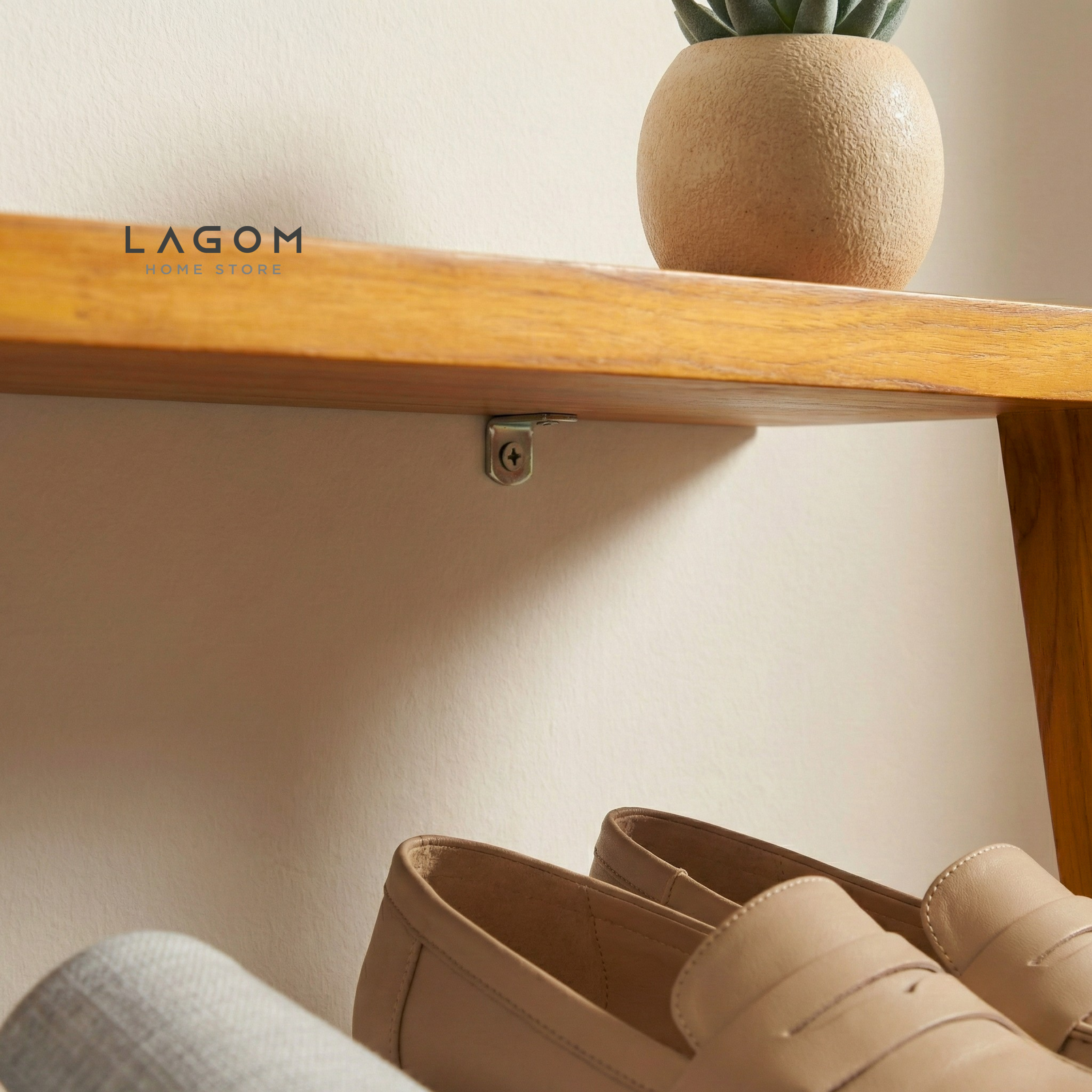 6-Pair Teak Leaning Shoe Rack with Top Shelf