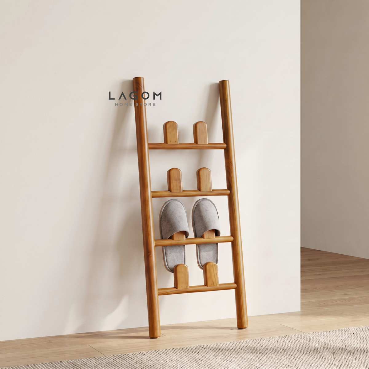 4-Pair Teak Sandal Rack - Leaning Style