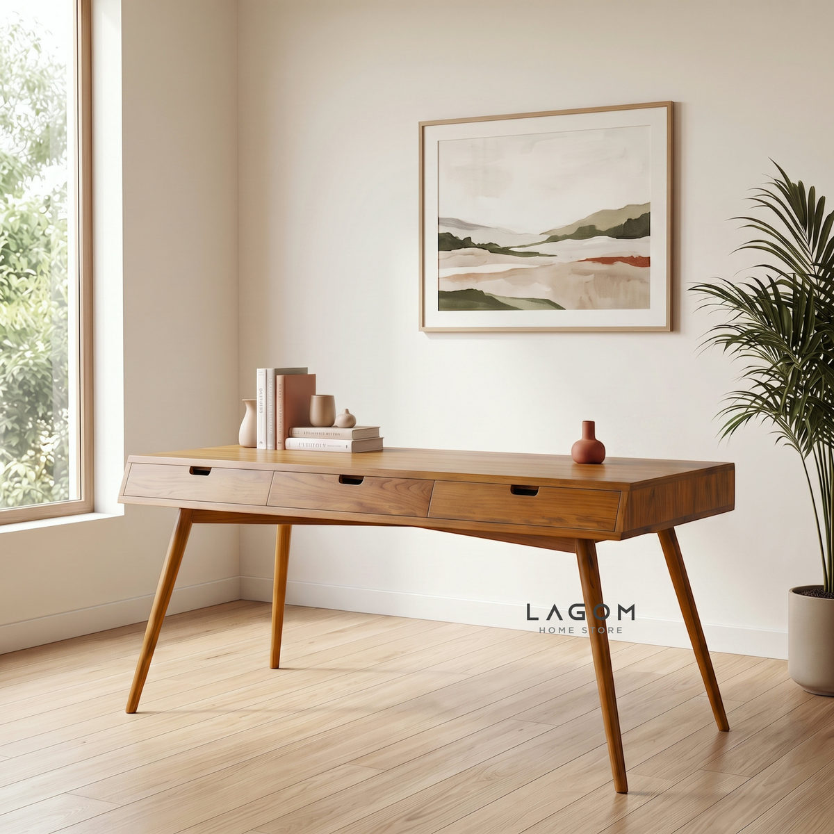 Minimalist Desk with Seating Options | Solid Teak Wood