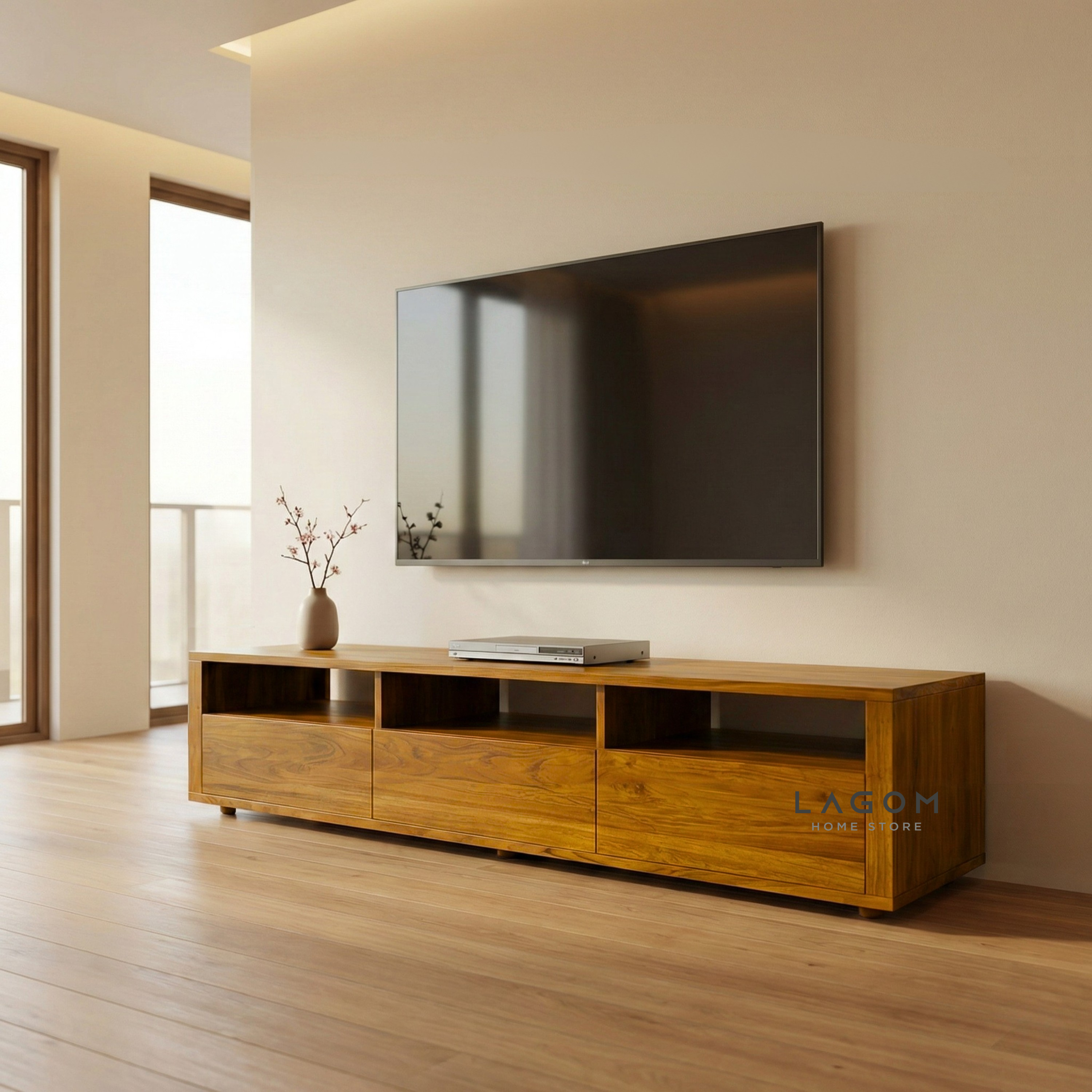 180 cm Solid Teak Wood TV Stand TV Cabinet Lagom Home Store Jati Furnitur Teak Furniture Jakarta