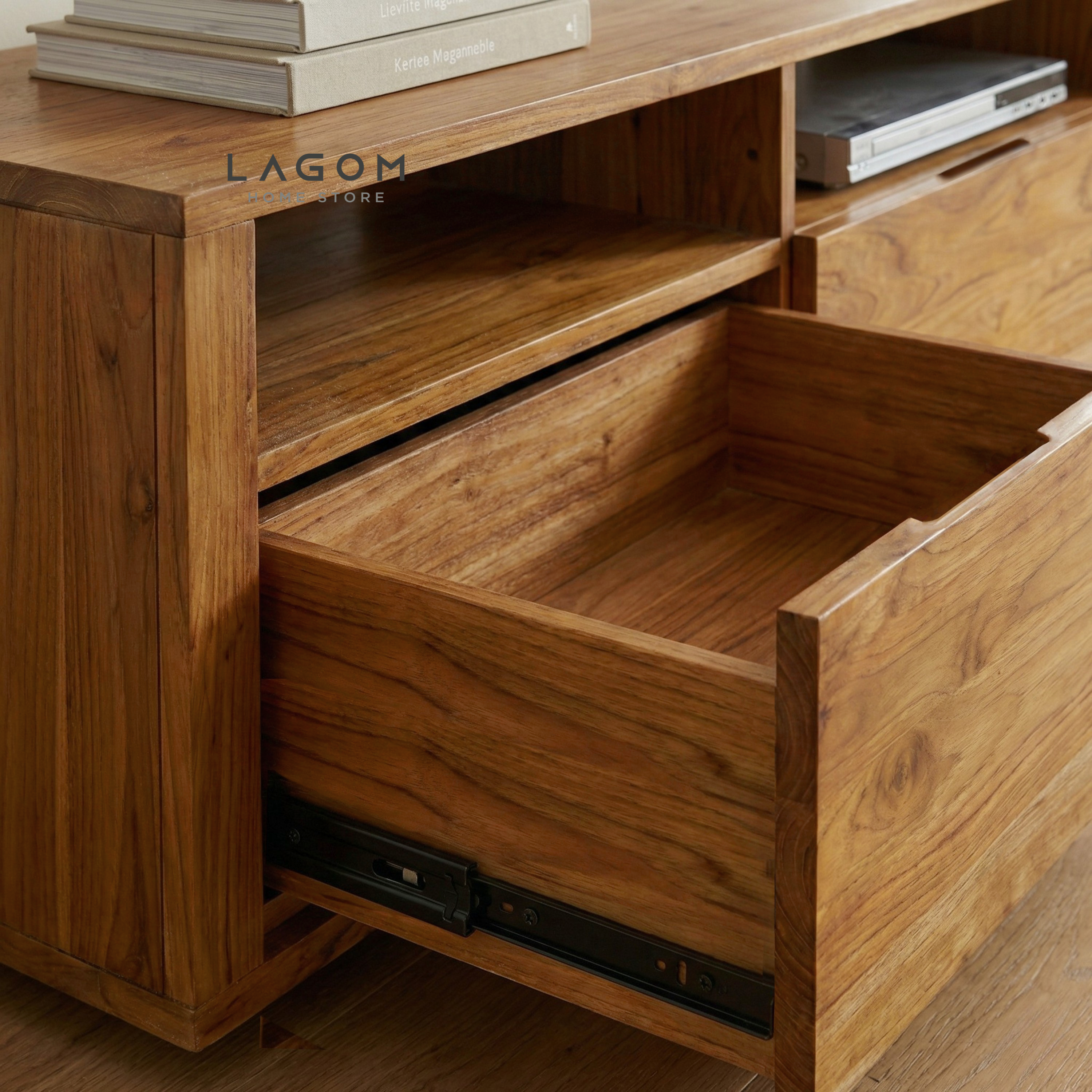 180 cm Solid Teak Wood TV Stand TV Cabinet Lagom Home Store Jati Furnitur Teak Furniture Jakarta