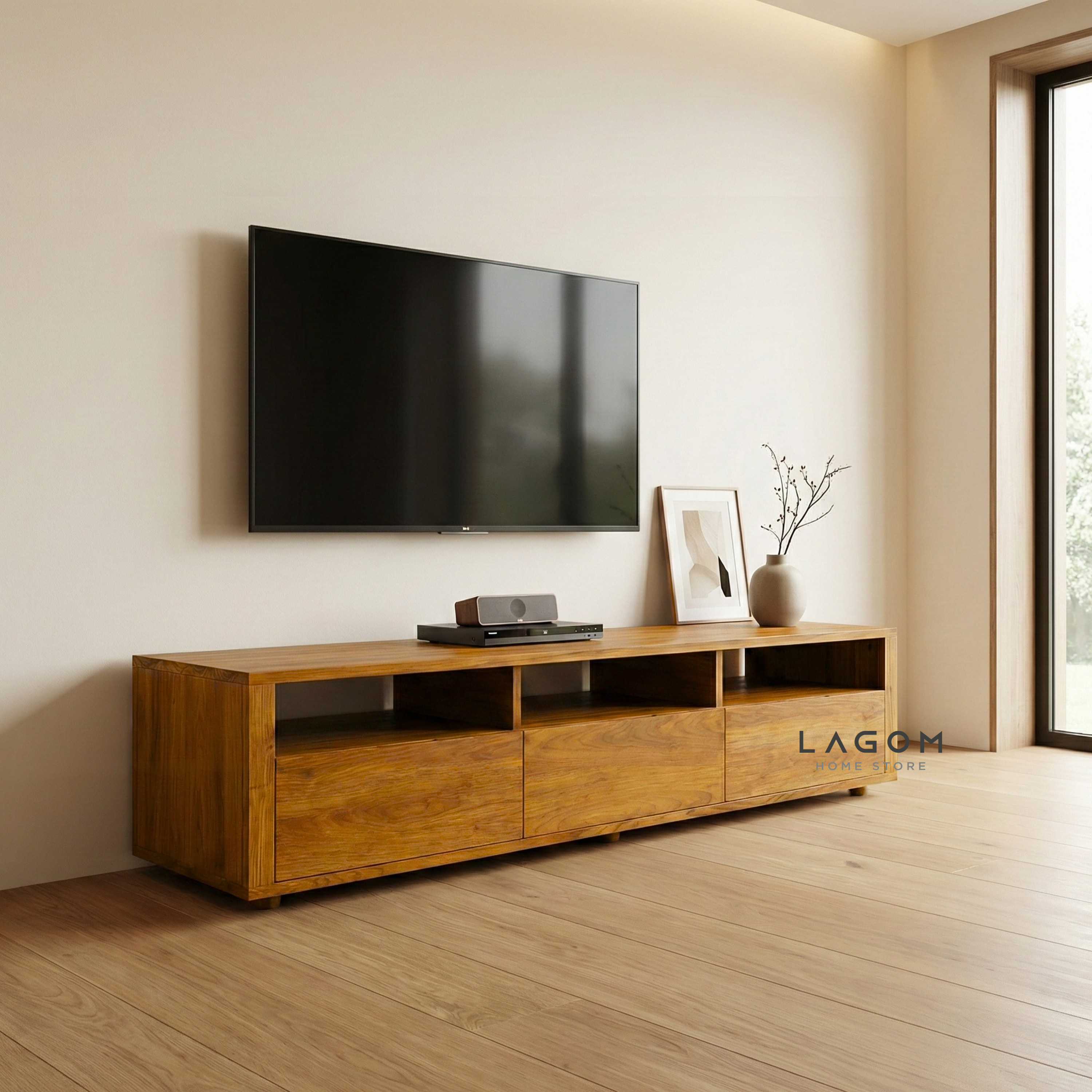 180 cm Solid Teak Wood TV Stand TV Cabinet Lagom Home Store Jati Furnitur Teak Furniture Jakarta