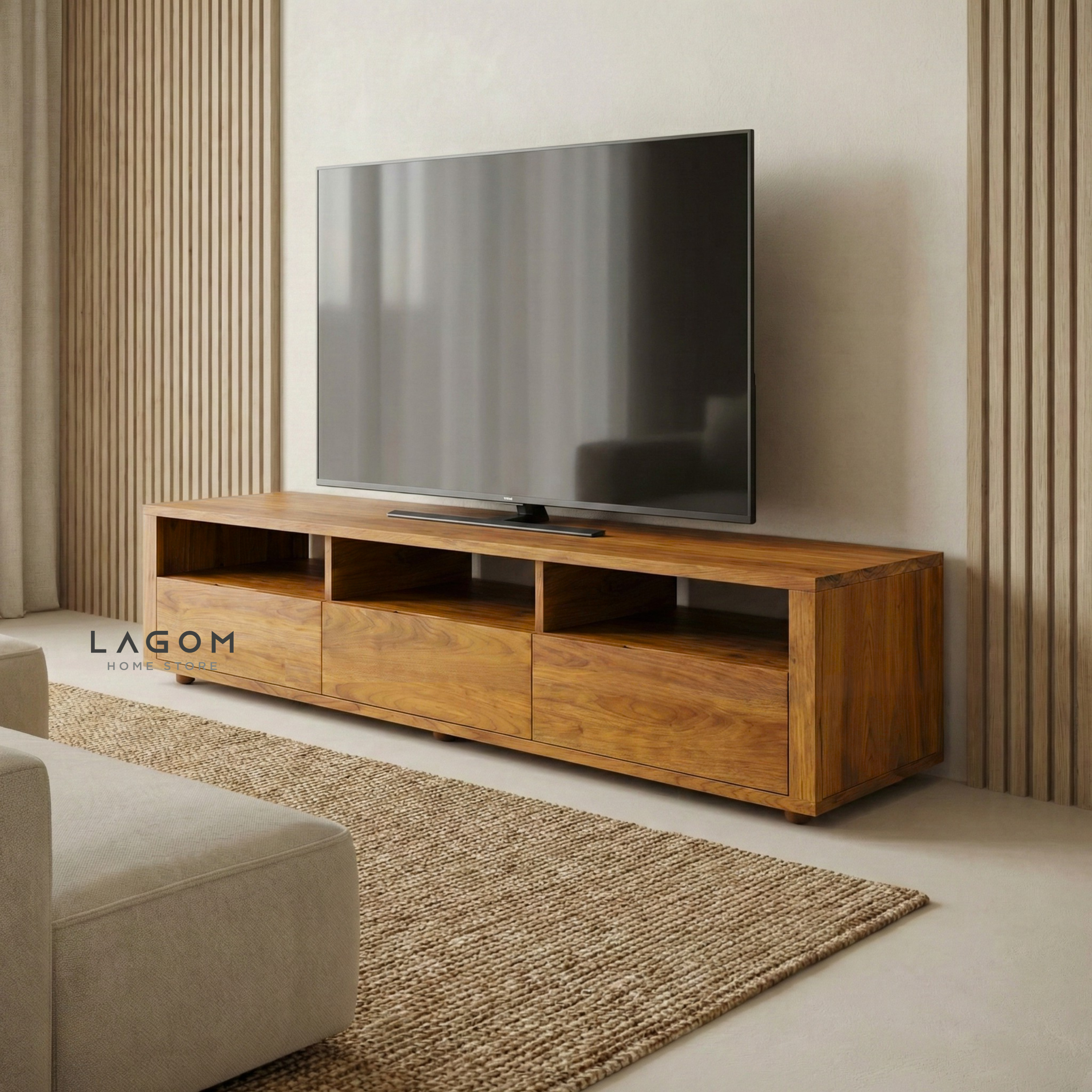 180 cm Solid Teak Wood TV Stand TV Cabinet Lagom Home Store Jati Furnitur Teak Furniture Jakarta