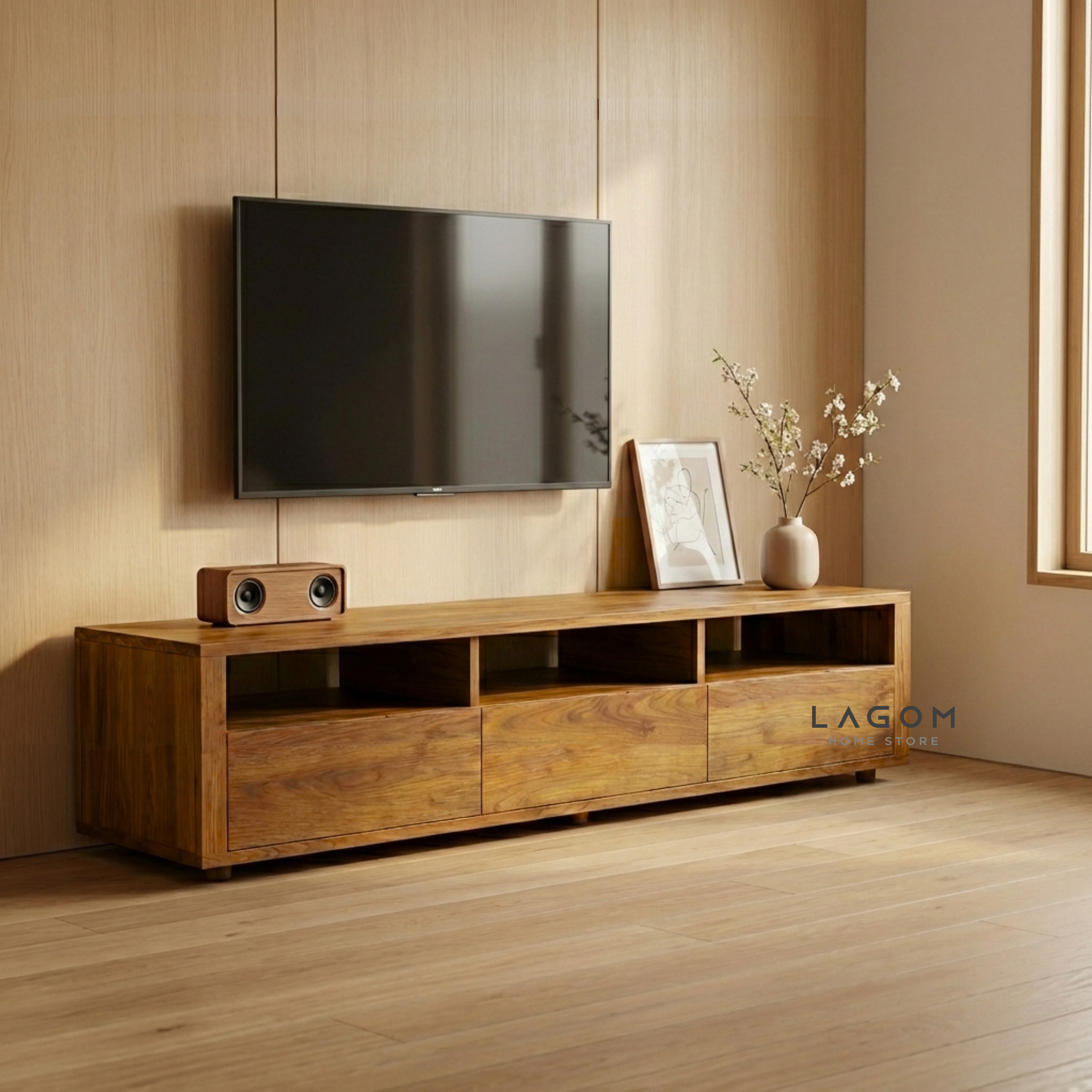 180 cm Solid Teak Wood TV Stand TV Cabinet Lagom Home Store Jati Furnitur Teak Furniture Jakarta