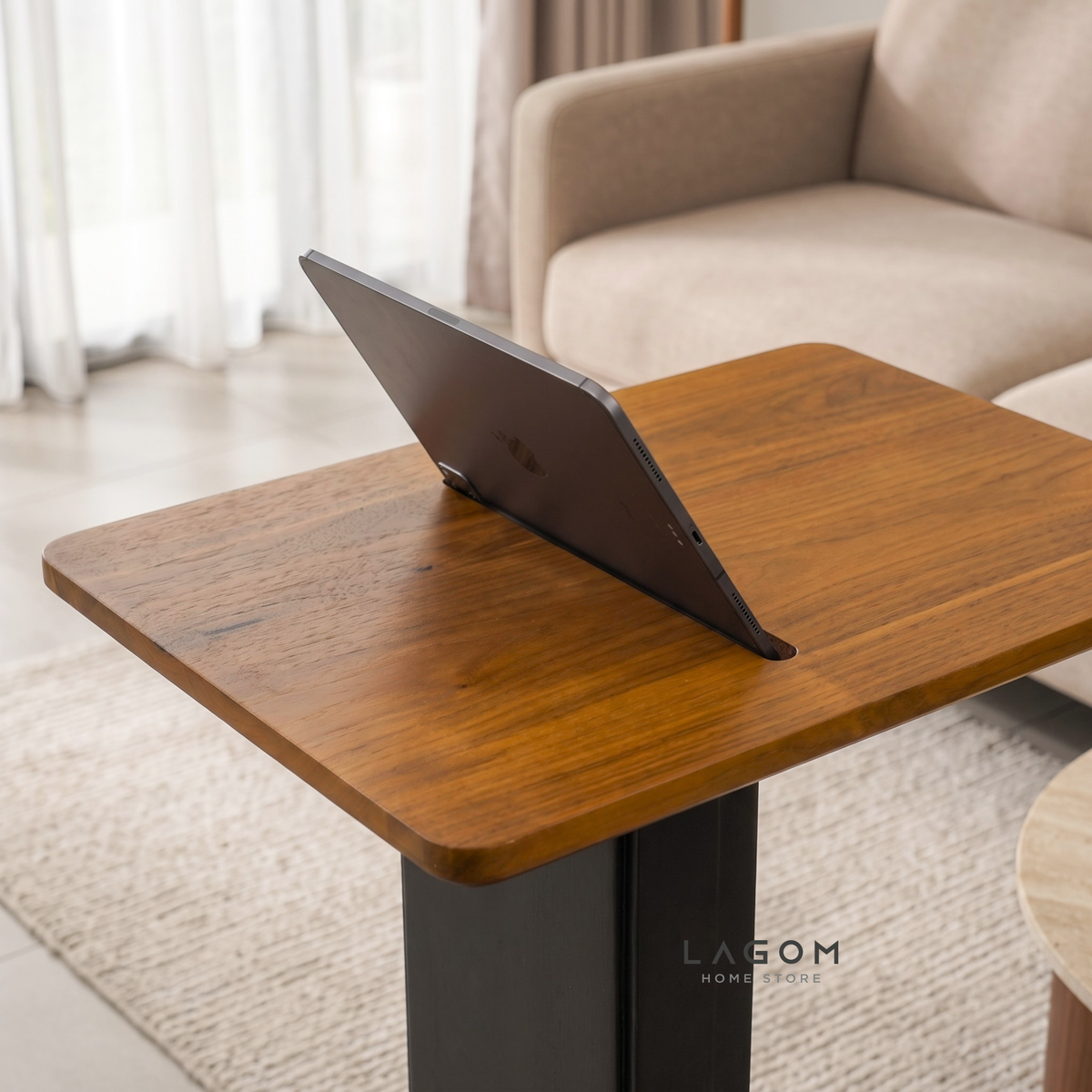 Teak Side Table with Device Slot