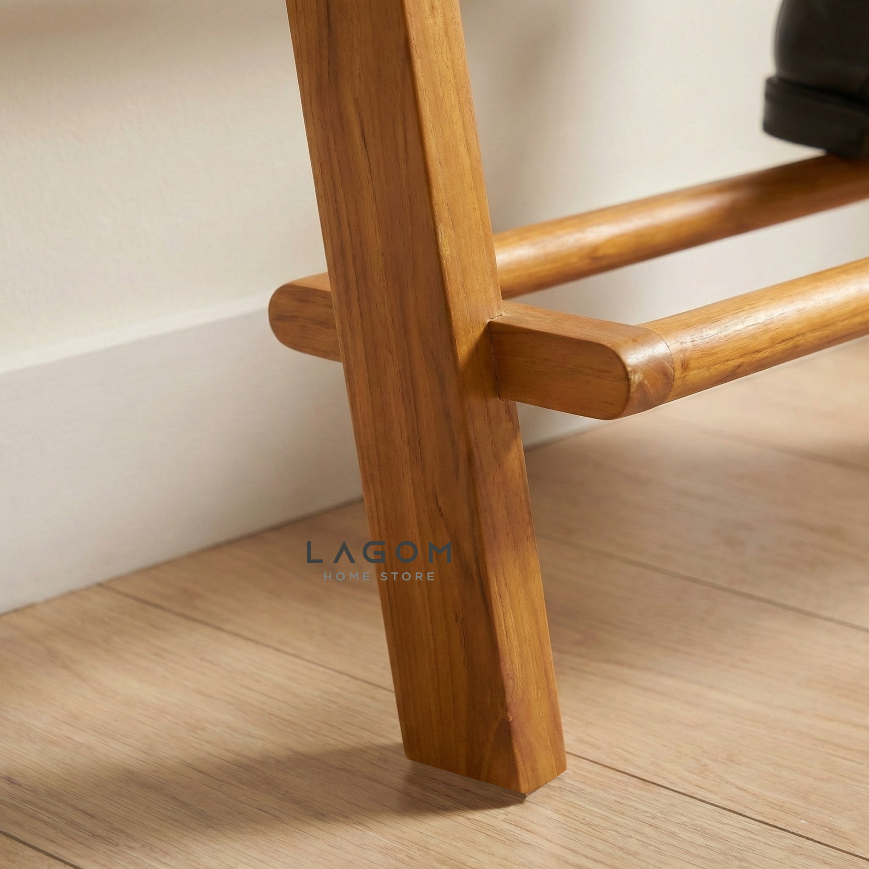 6-Pair Teak Leaning Shoe Rack with Top Shelf