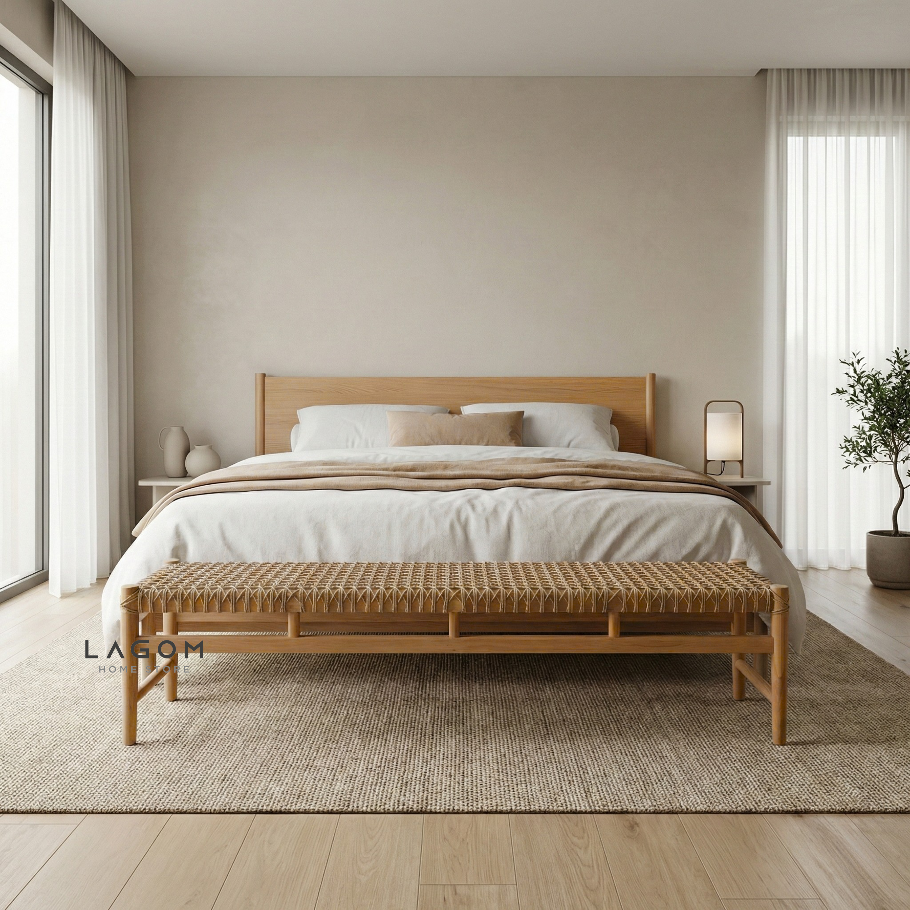 200 cm Solid Teak Bench with Handwoven Poly Hyacinth