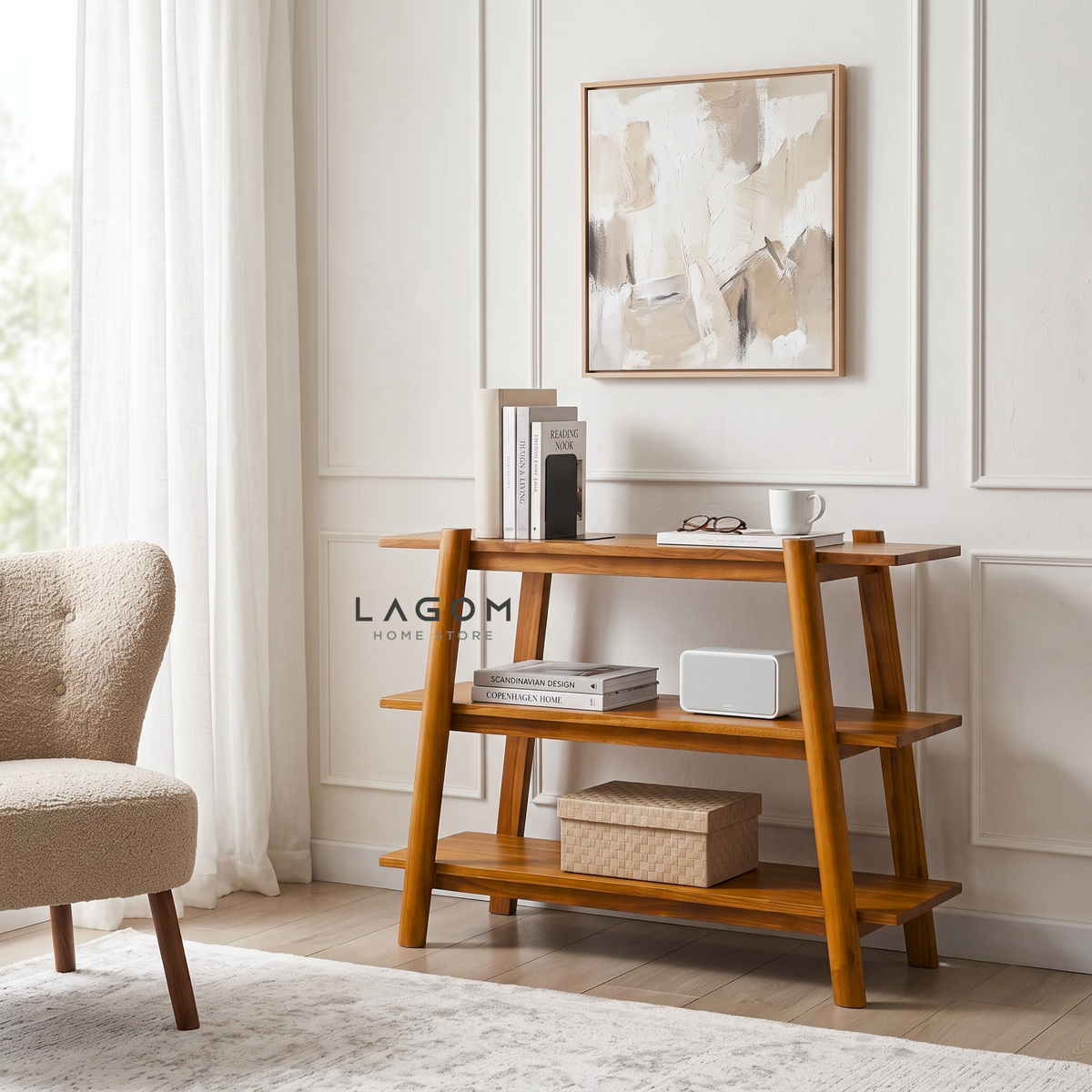 Three-Tiered Teak Console Table