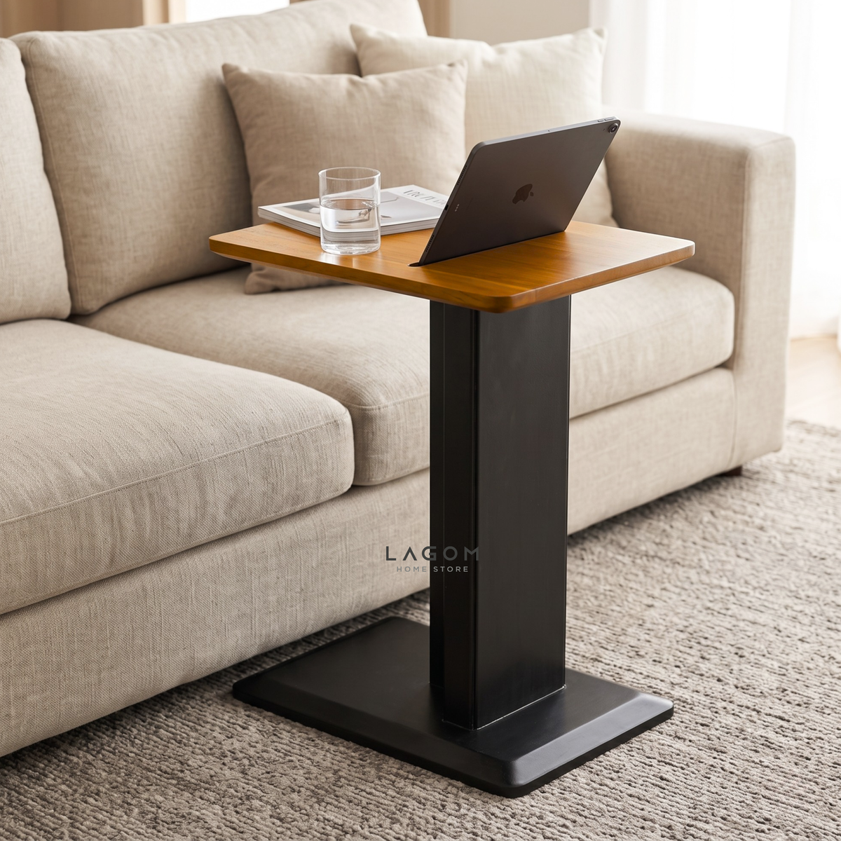 Teak Side Table with Device Slot