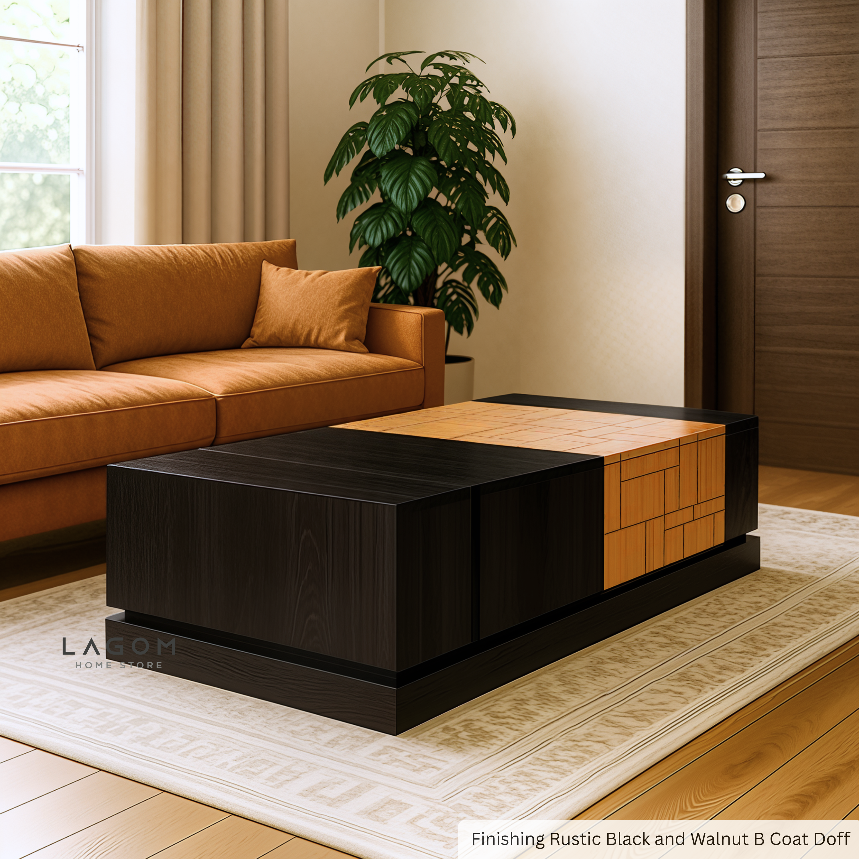 Custom-Made | Teak Wood Coffee Table with Hidden Storage