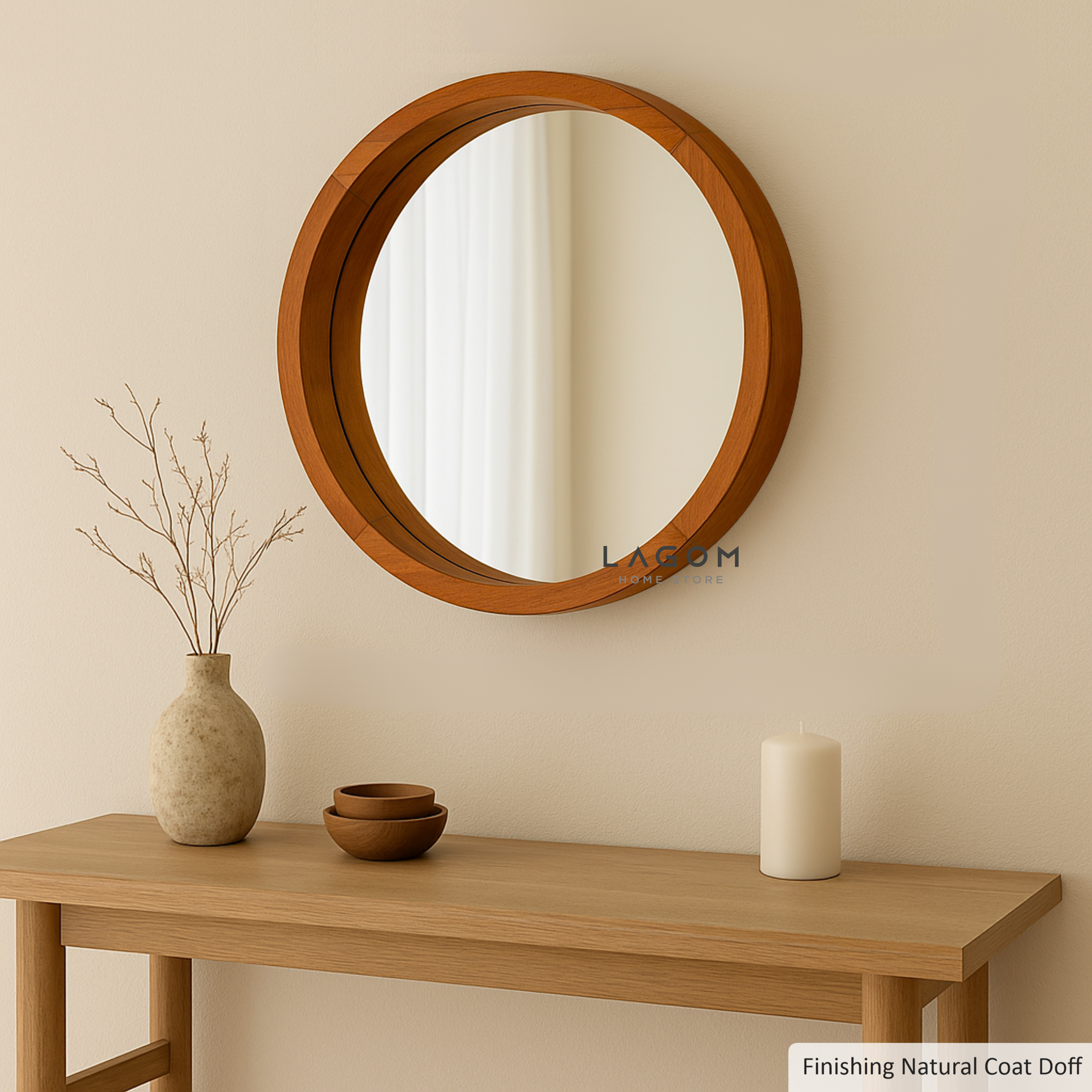 48 cm Minimalist Round Teak Wood Mirror