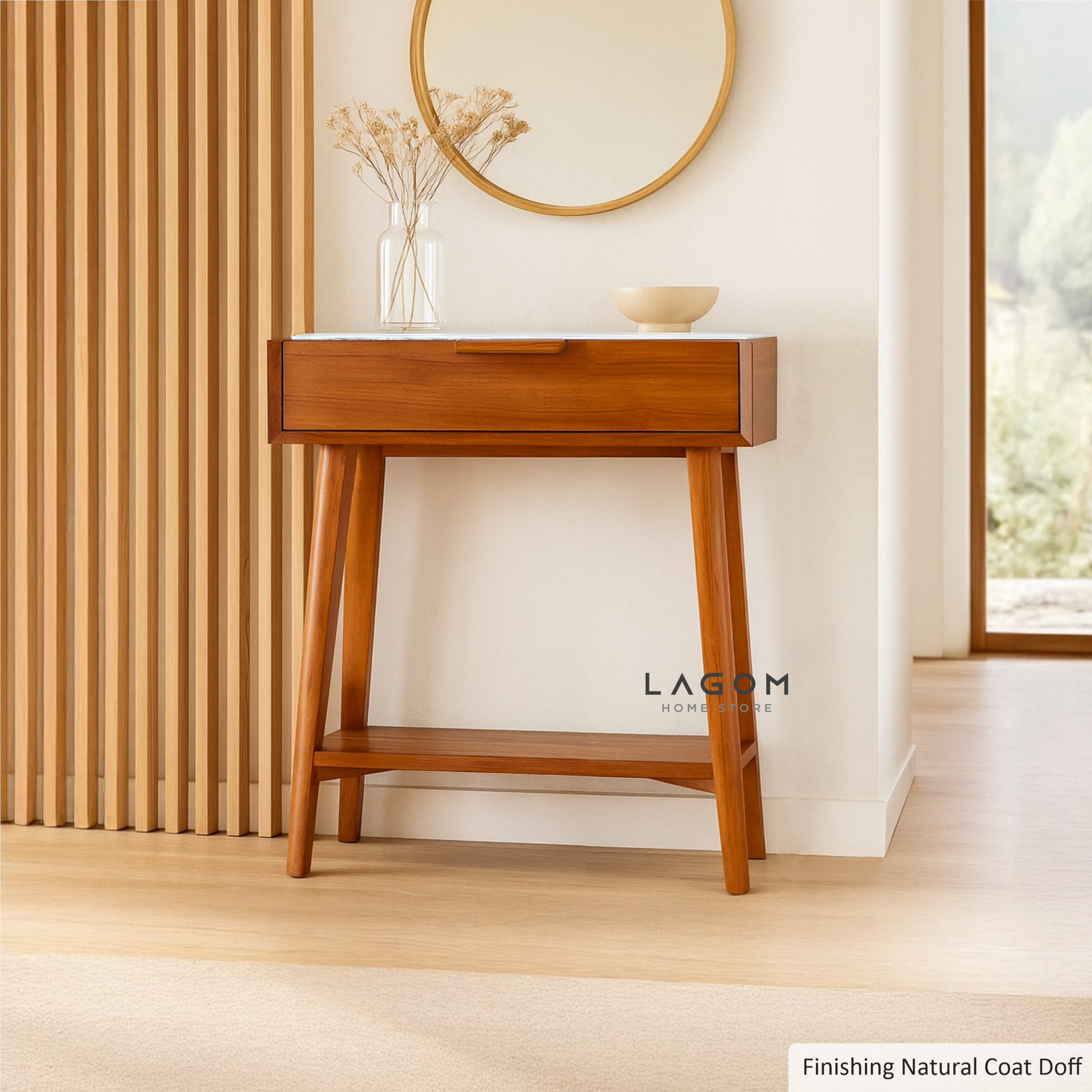 Custom-Made | Teak Wood & Marble Console Table