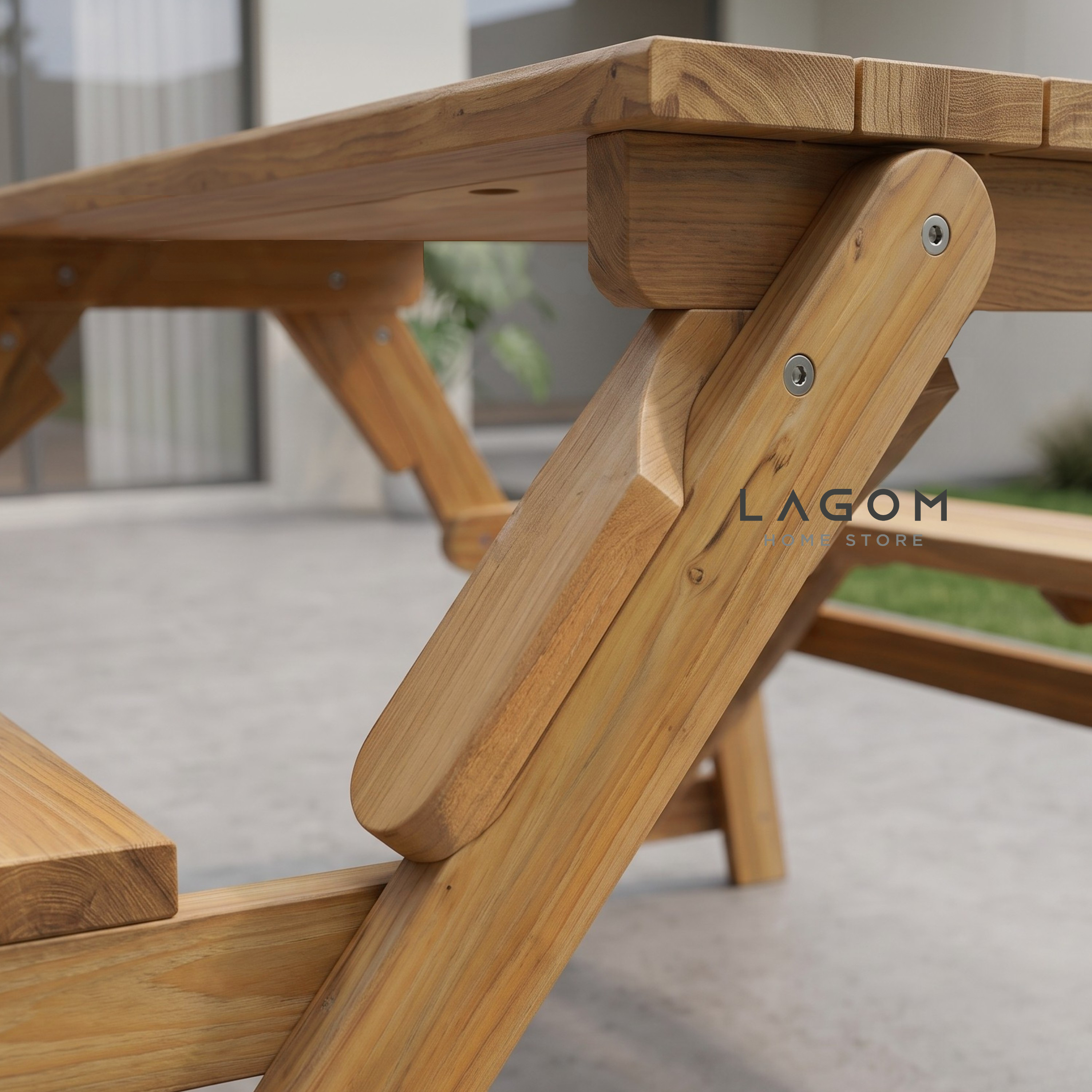 2-in-1 Reclaimed Teak Outdoor Bench & Table Set Outdoor Table Set Lagom Home Store Jati Furnitur Teak Furniture Jakarta