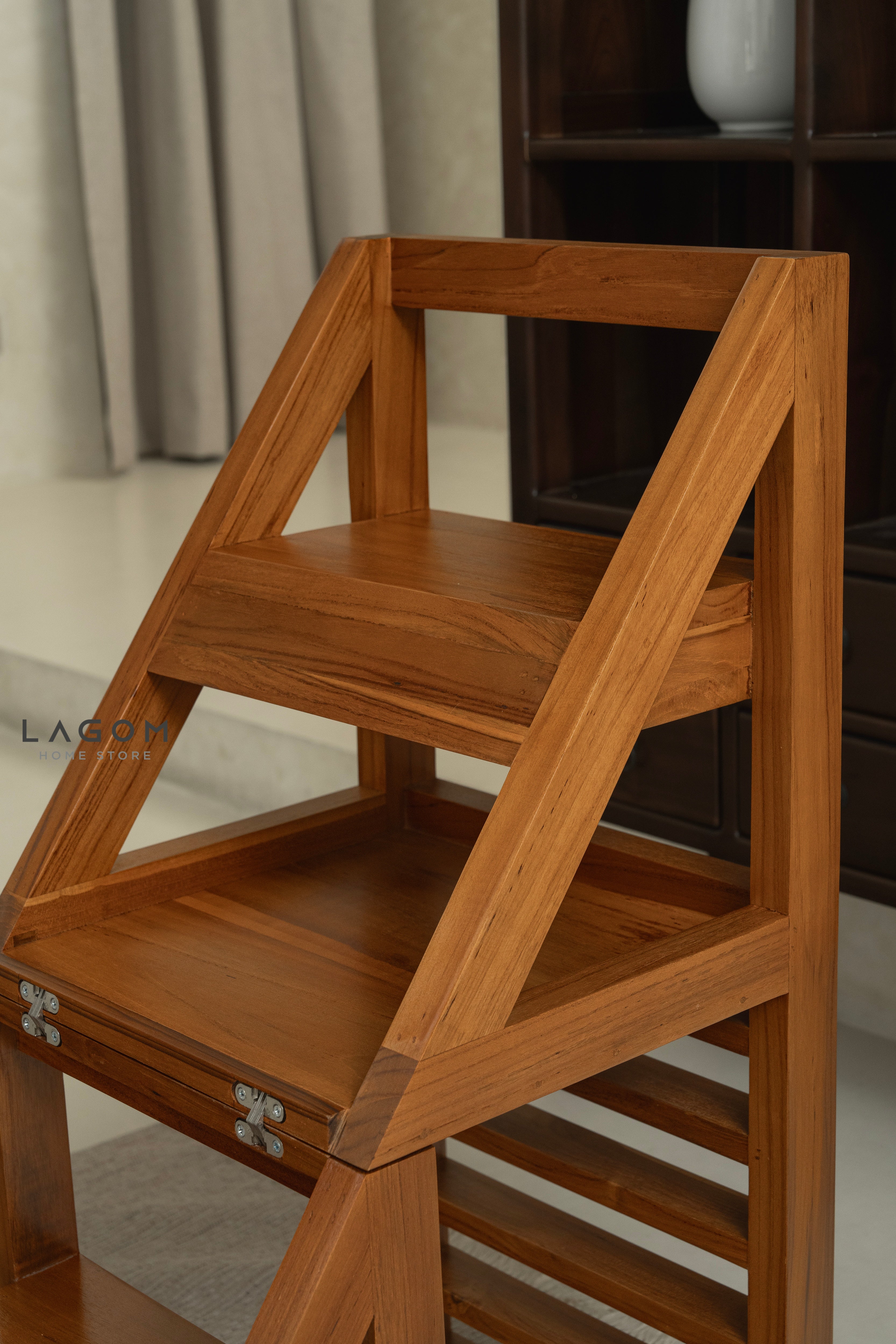 2-in-1 Teak Wood Step Stool & Chair - Smart & Sturdy Design Step Stool Lagom Home Store Jati Furnitur Teak Furniture Jakarta