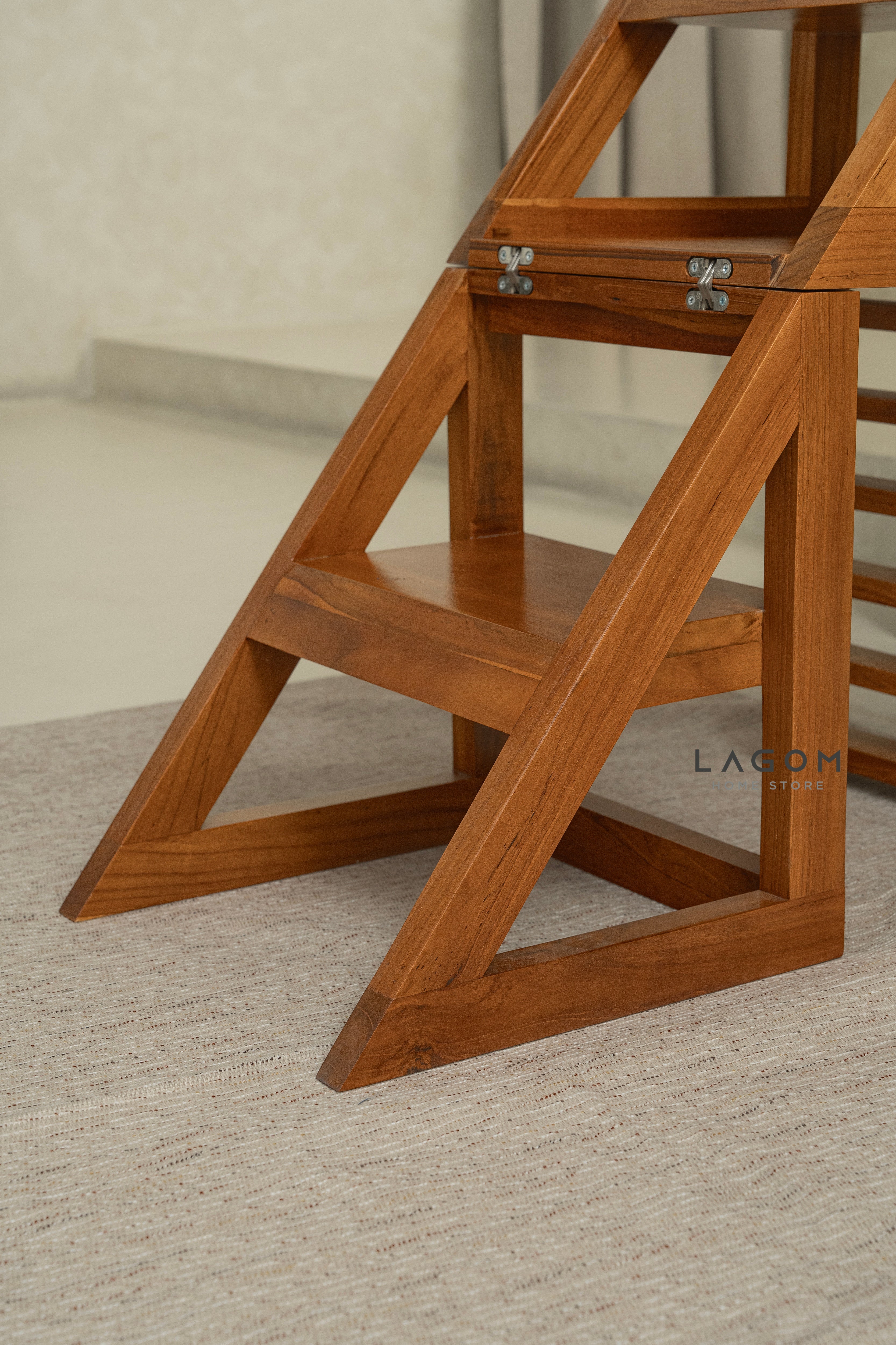 2-in-1 Teak Wood Step Stool & Chair - Smart & Sturdy Design Step Stool Lagom Home Store Jati Furnitur Teak Furniture Jakarta