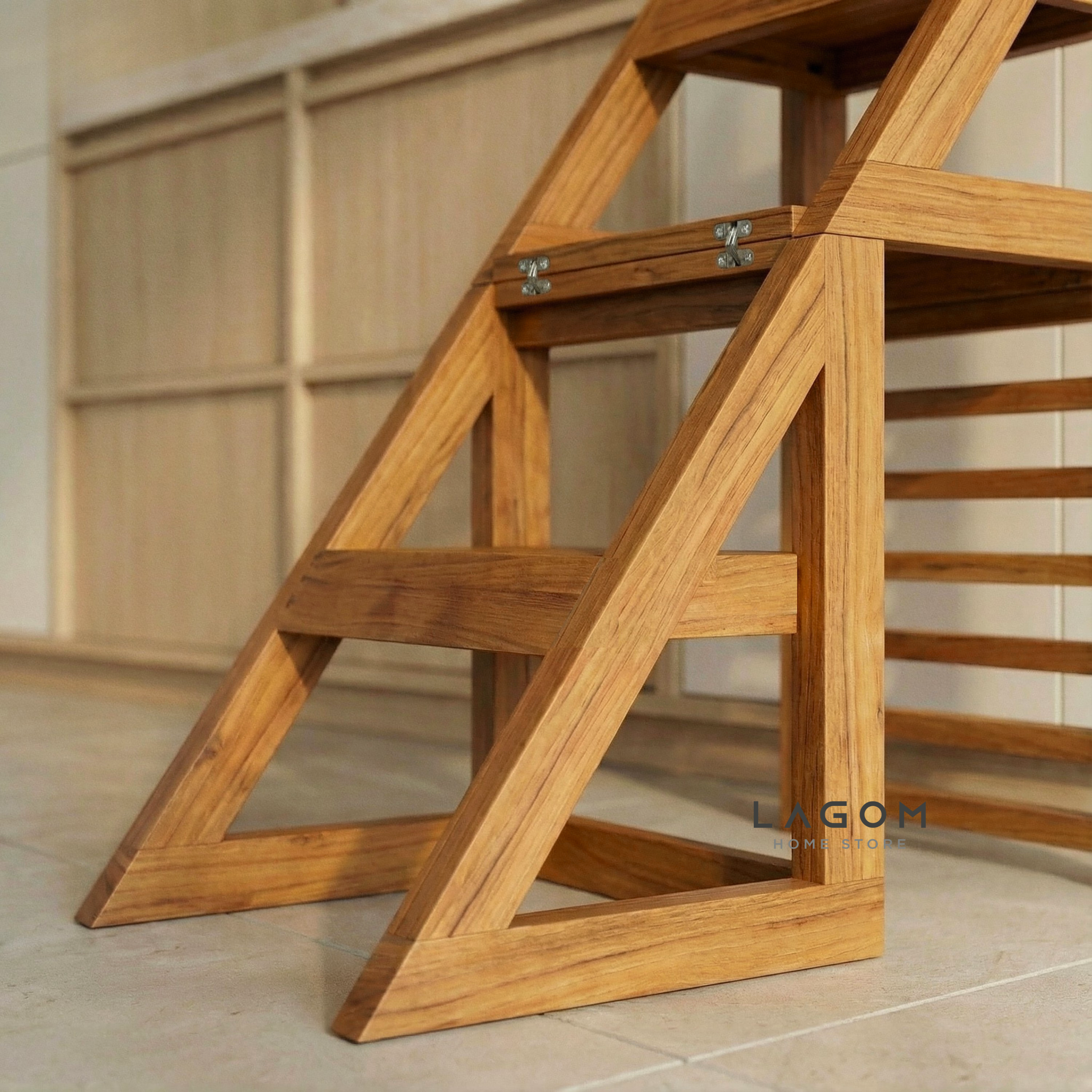 2-in-1 Teak Wood Step Stool & Chair - Smart & Sturdy Design Step Stool Lagom Home Store Jati Furnitur Teak Furniture Jakarta
