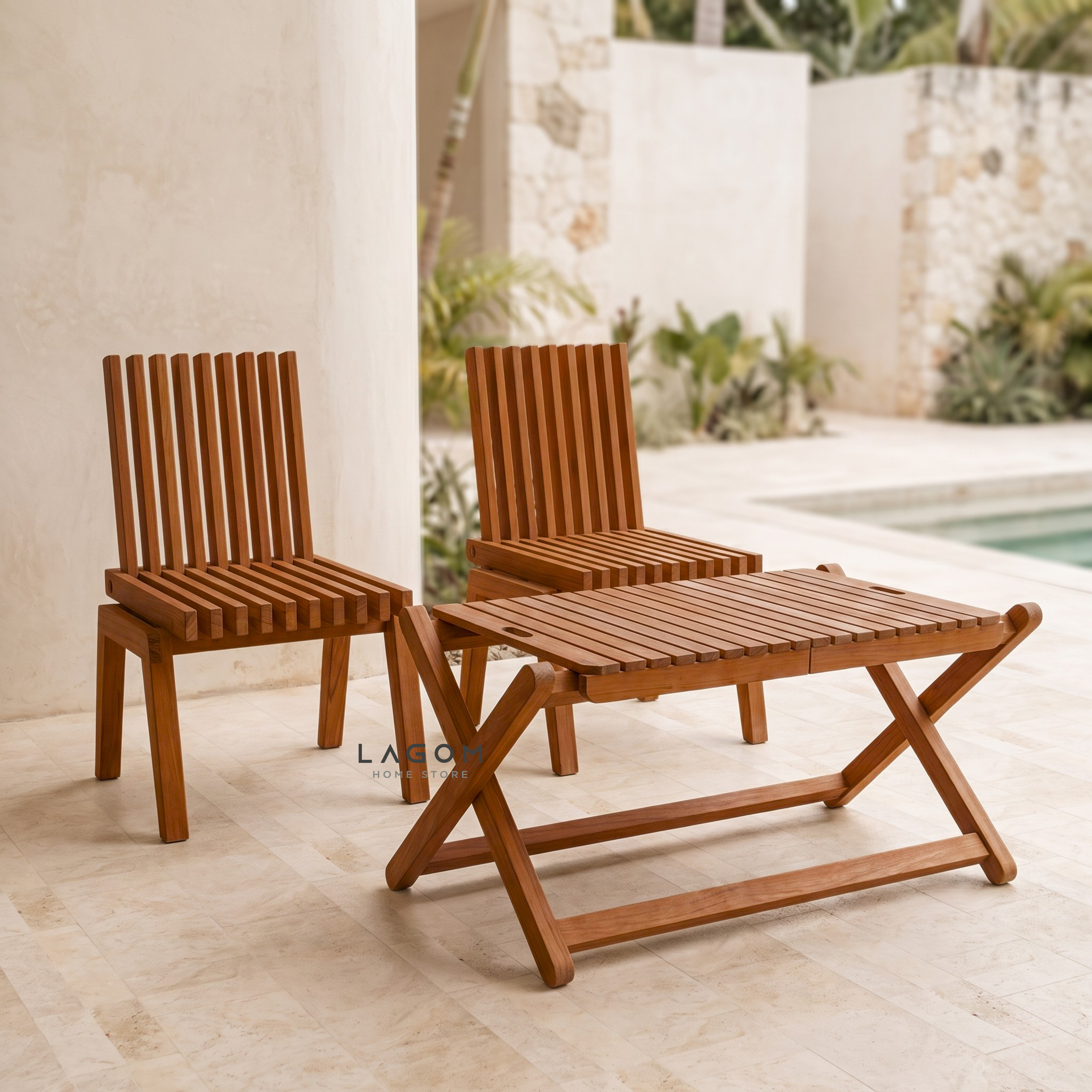 Reclaimed Teak Folding Table and Chair Set (Indoor & Outdoor)