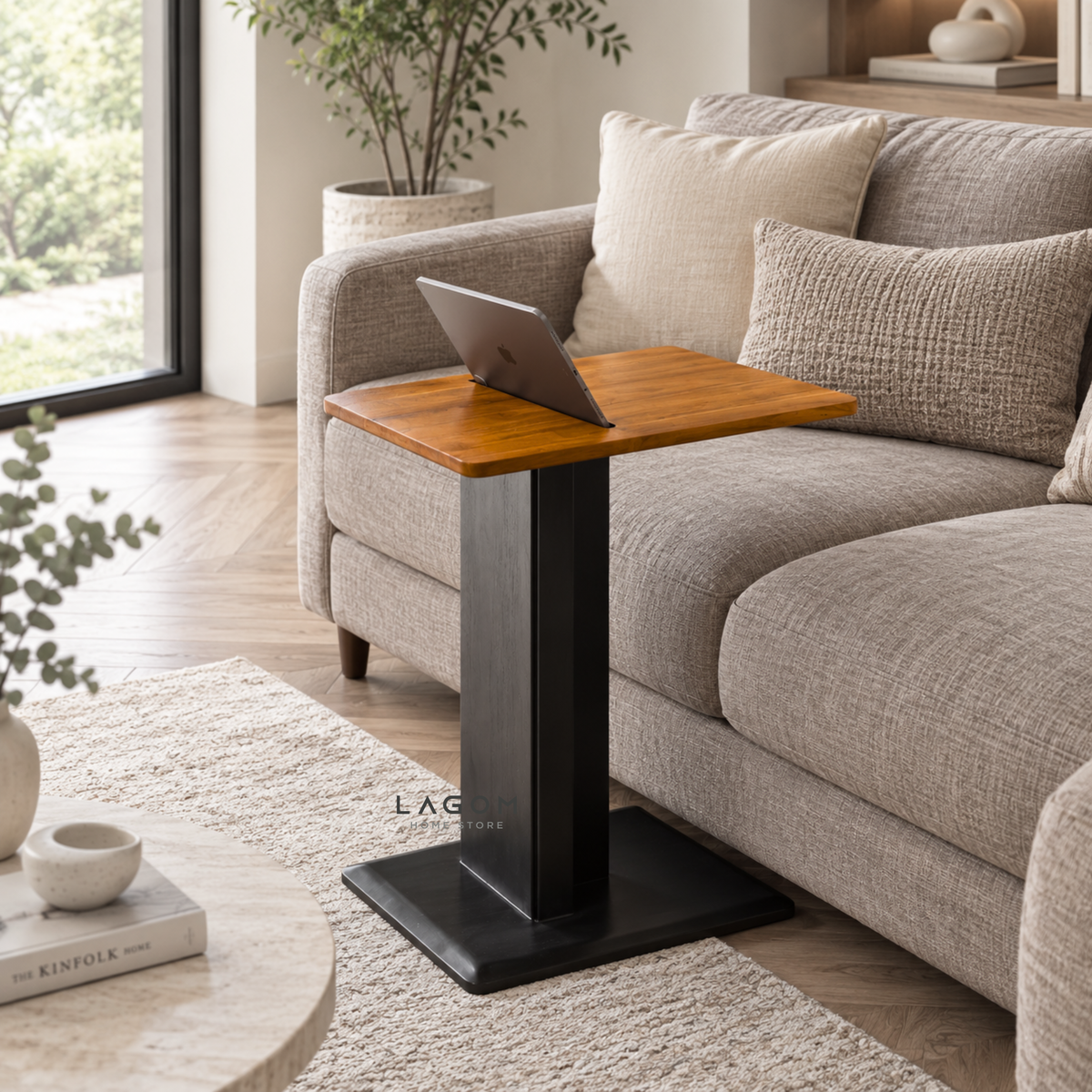 Teak Side Table with Device Slot