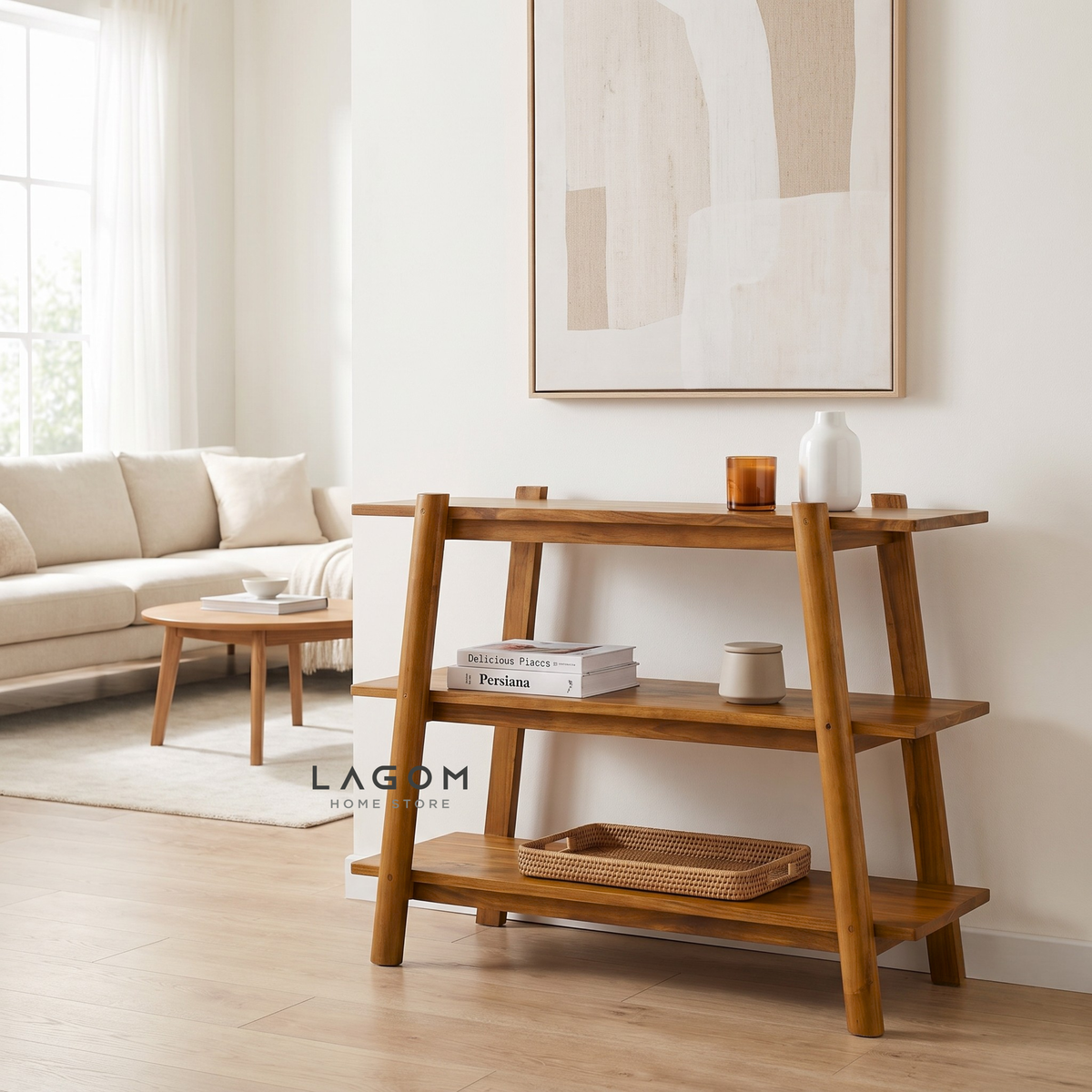 Three-Tiered Teak Console Table
