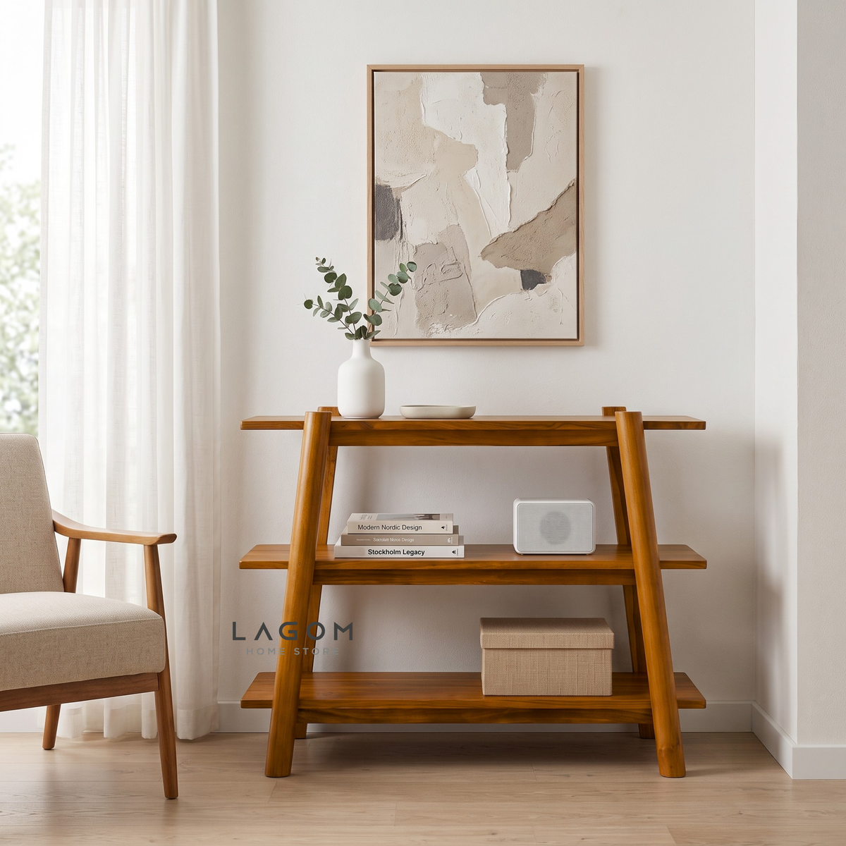 Three-Tiered Teak Console Table