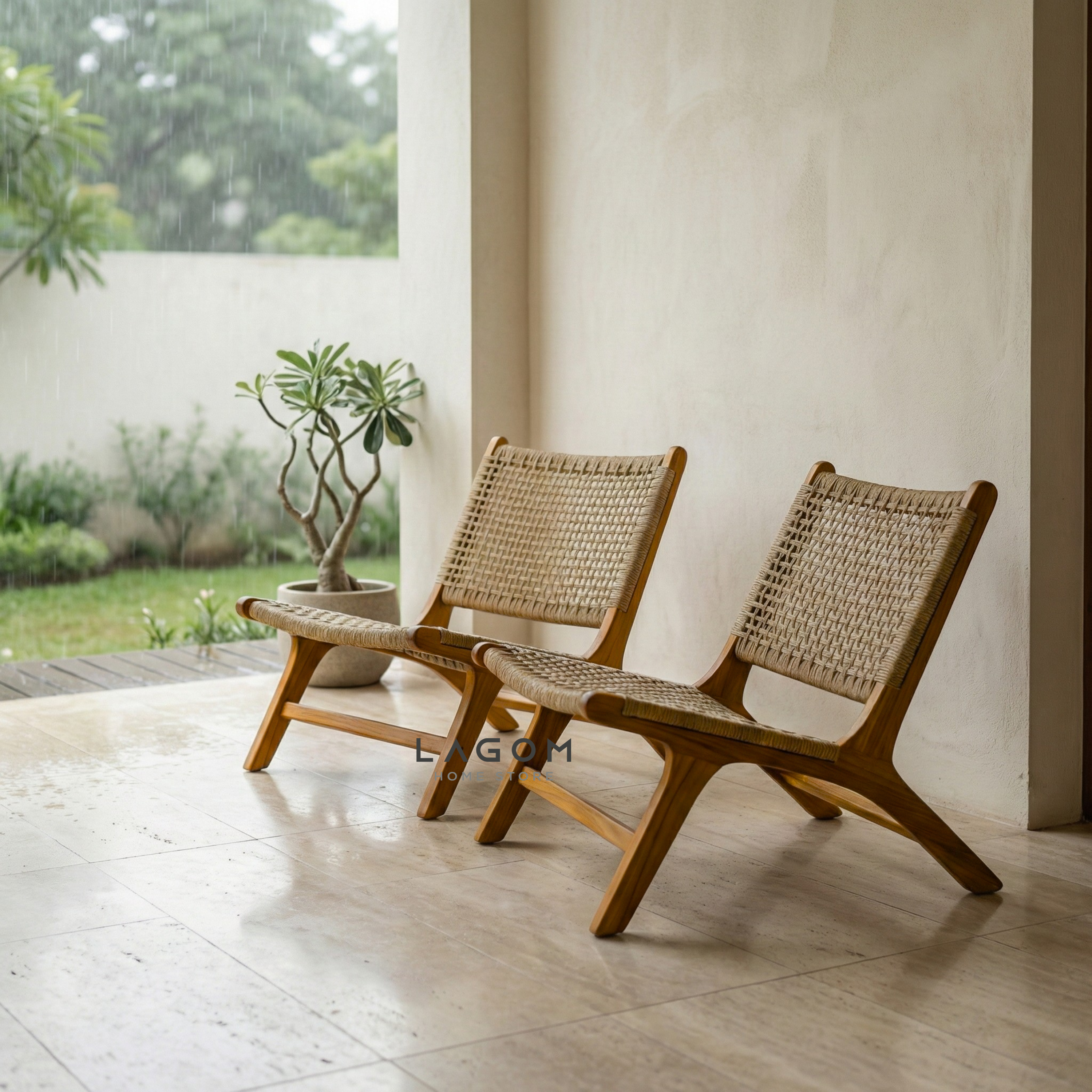 Solid Teak Lounge Chair with Handwoven Poly Hyacinth