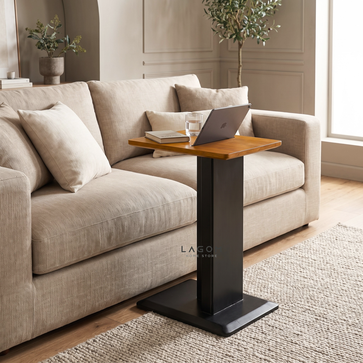 Teak Side Table with Device Slot