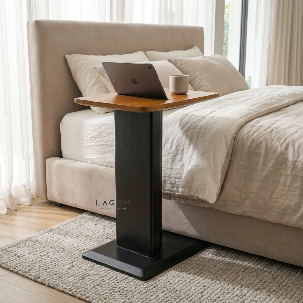 Teak Side Table with Device Slot