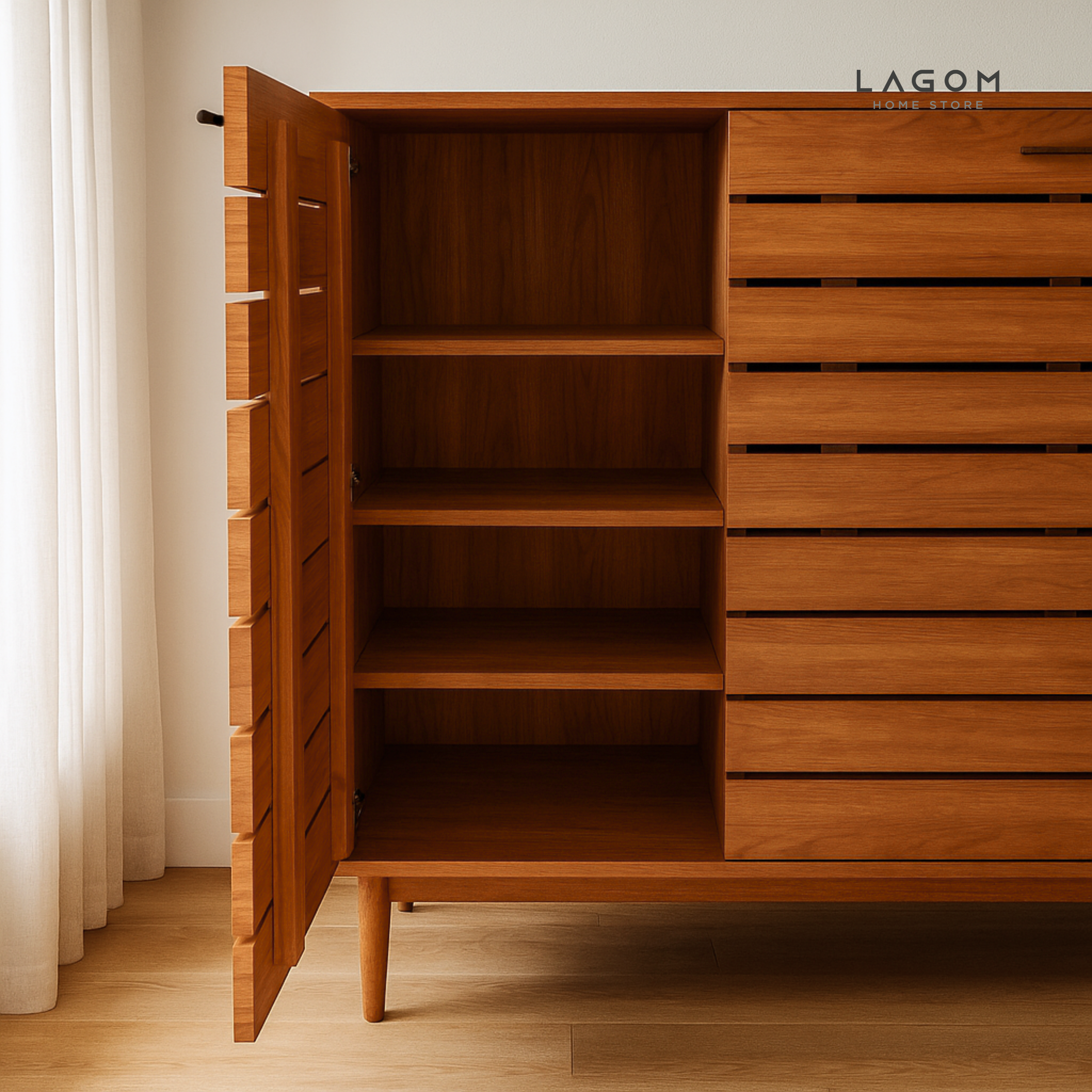 24-Pair Teak Shoe Cabinet with 3 Doors Shoe Storage Lagom Home Store Jati Furnitur Teak Furniture Jakarta