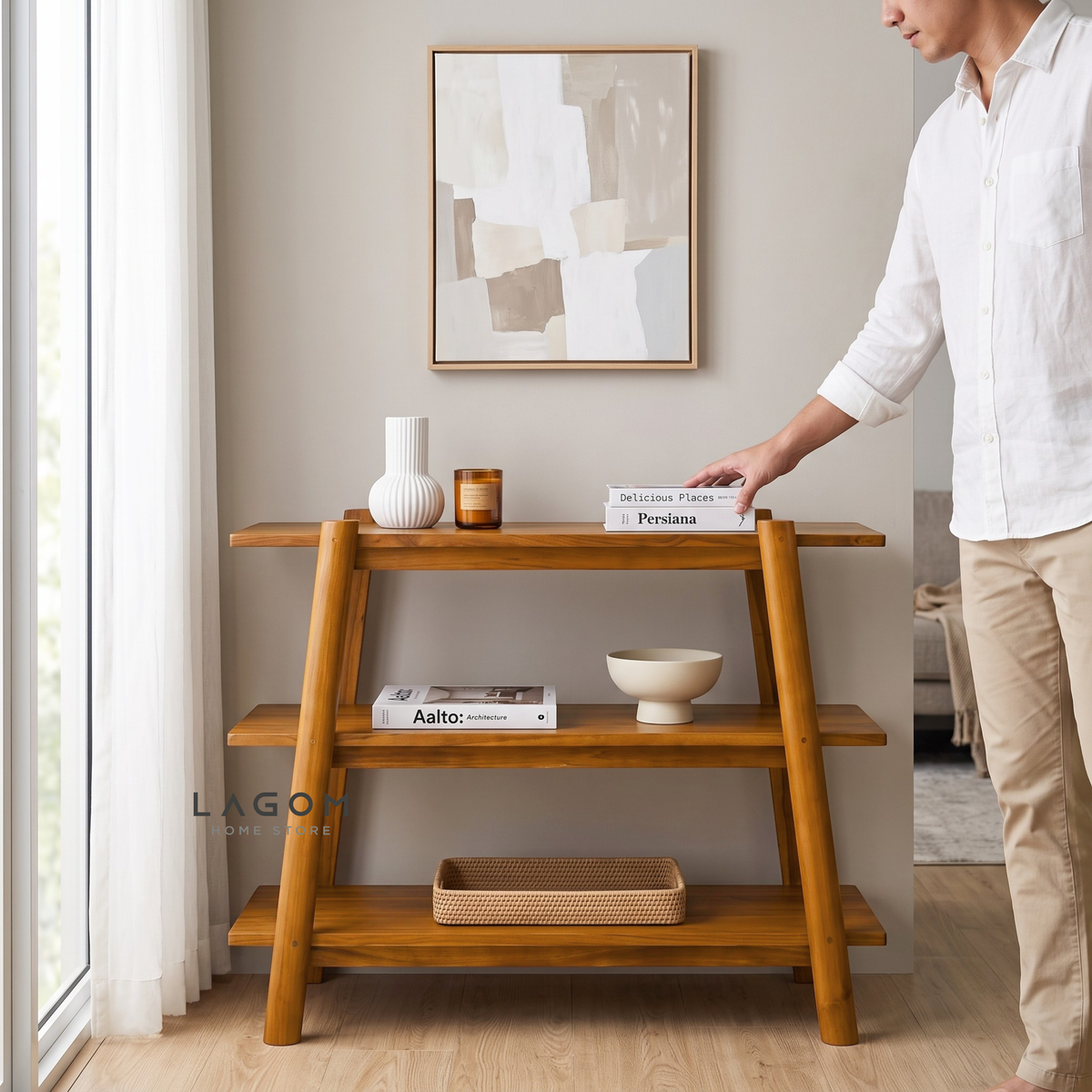 Three-Tiered Teak Console Table