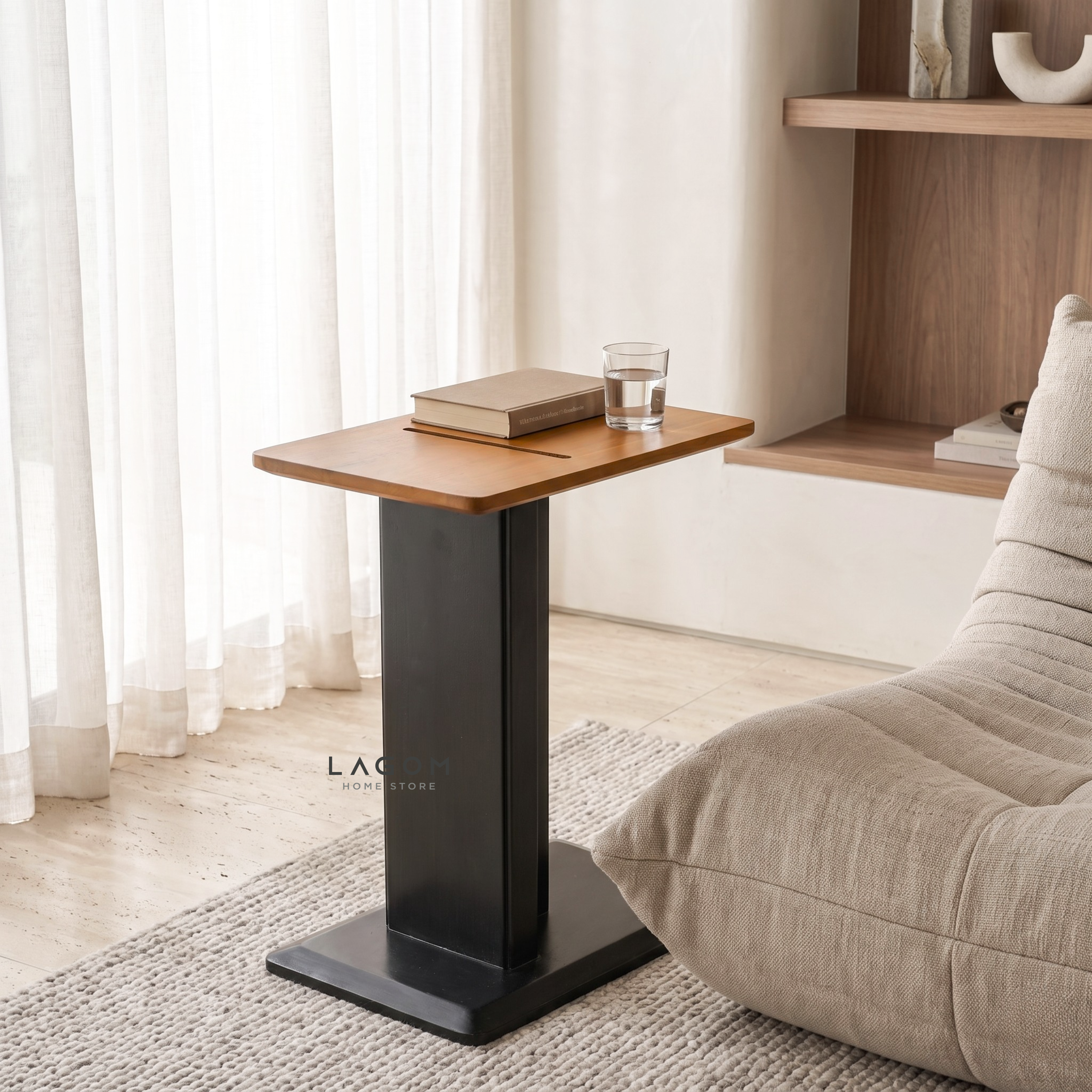 Teak Side Table with Device Slot