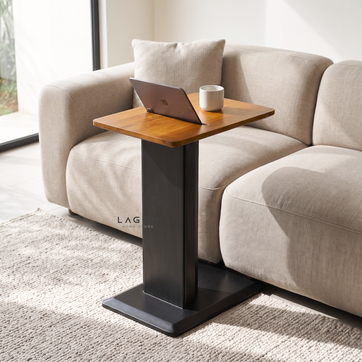 Teak Side Table with Device Slot