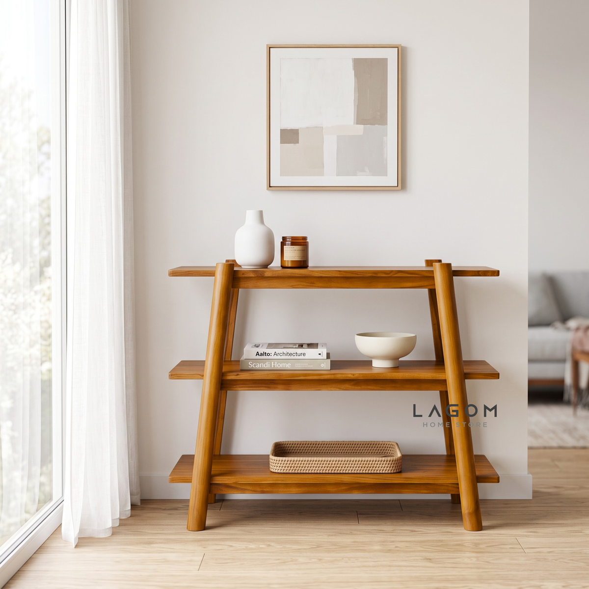 Three-Tiered Teak Console Table