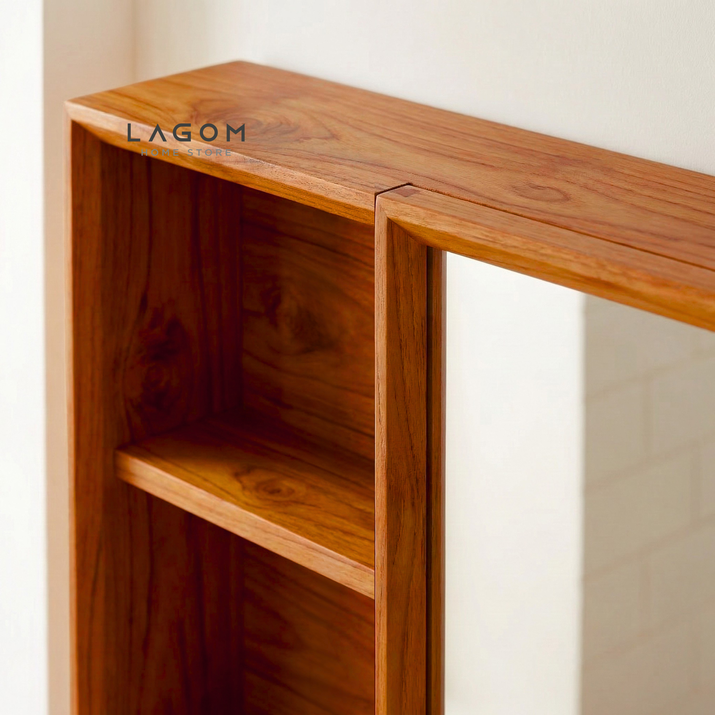 Teak Wall Mirror Cabinet with Storage Shelves