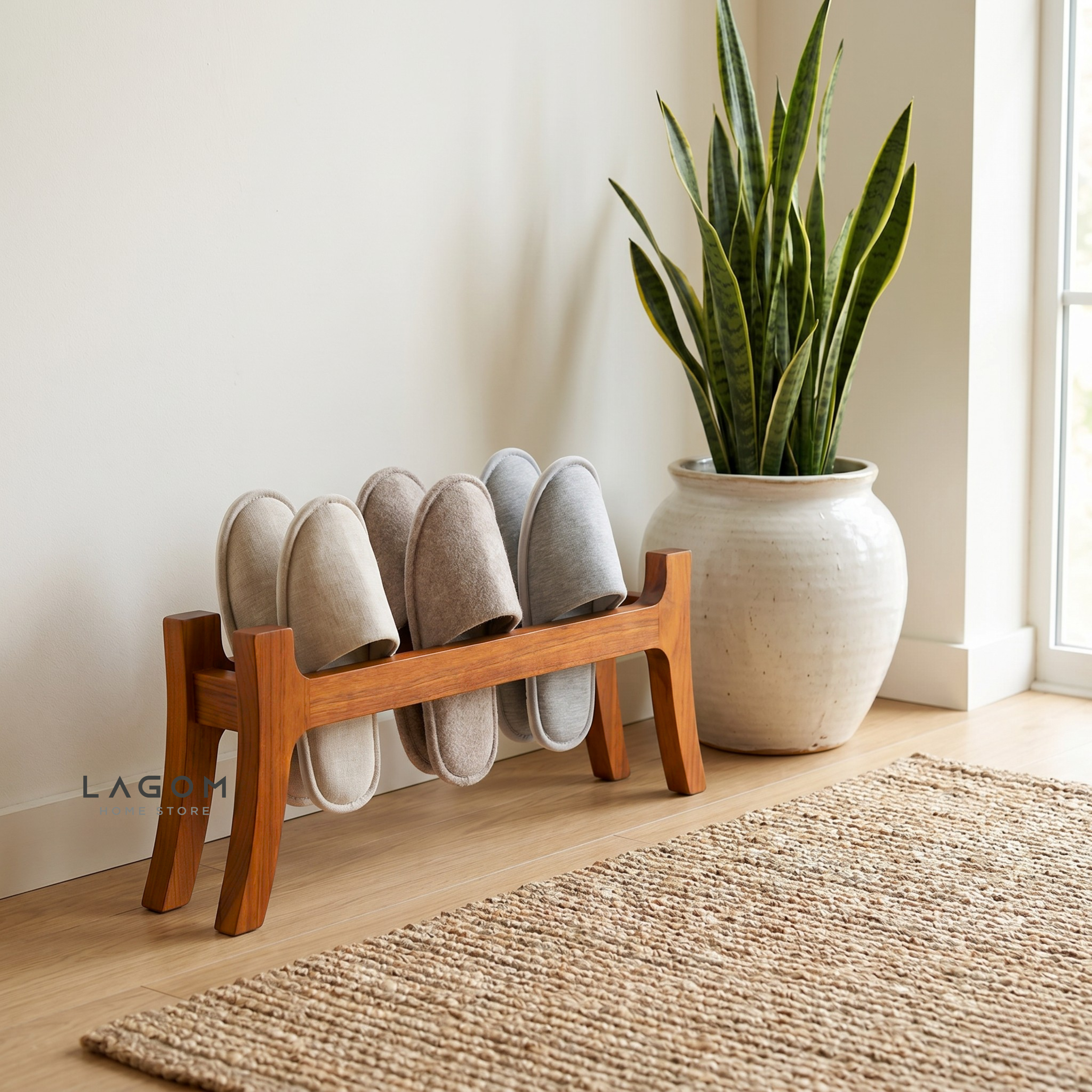 3-Pair Teak Sandal/Slipper Rack Shoe Rack Lagom Home Store Jati Furnitur Teak Furniture Jakarta