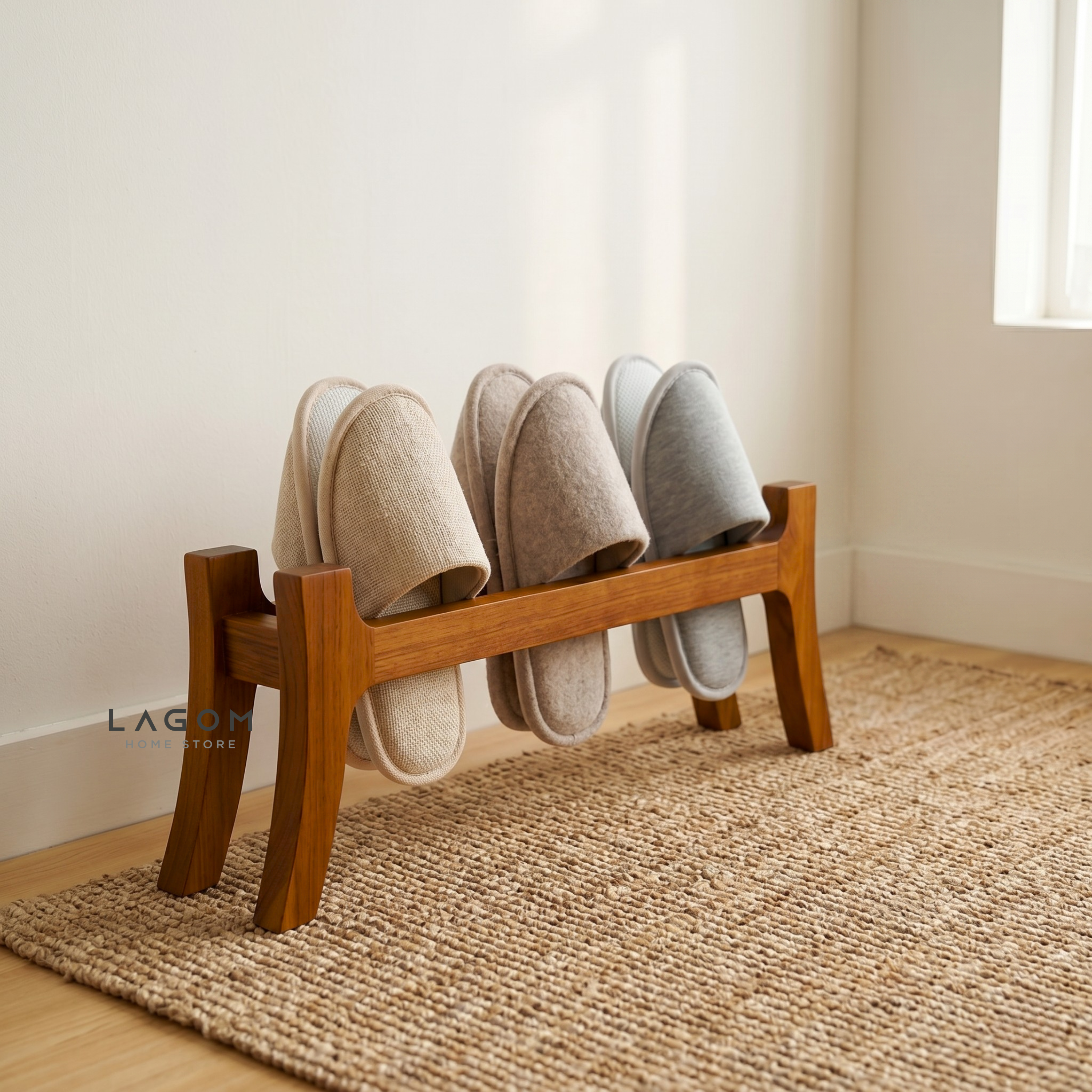 3-Pair Teak Sandal/Slipper Rack Shoe Rack Lagom Home Store Jati Furnitur Teak Furniture Jakarta