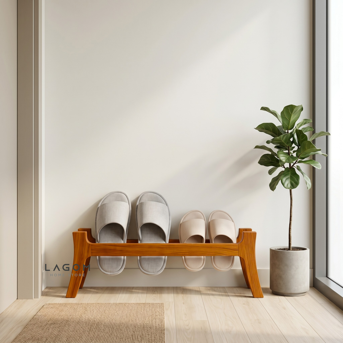 3-Pair Teak Sandal/Slipper Rack Shoe Rack Lagom Home Store Jati Furnitur Teak Furniture Jakarta