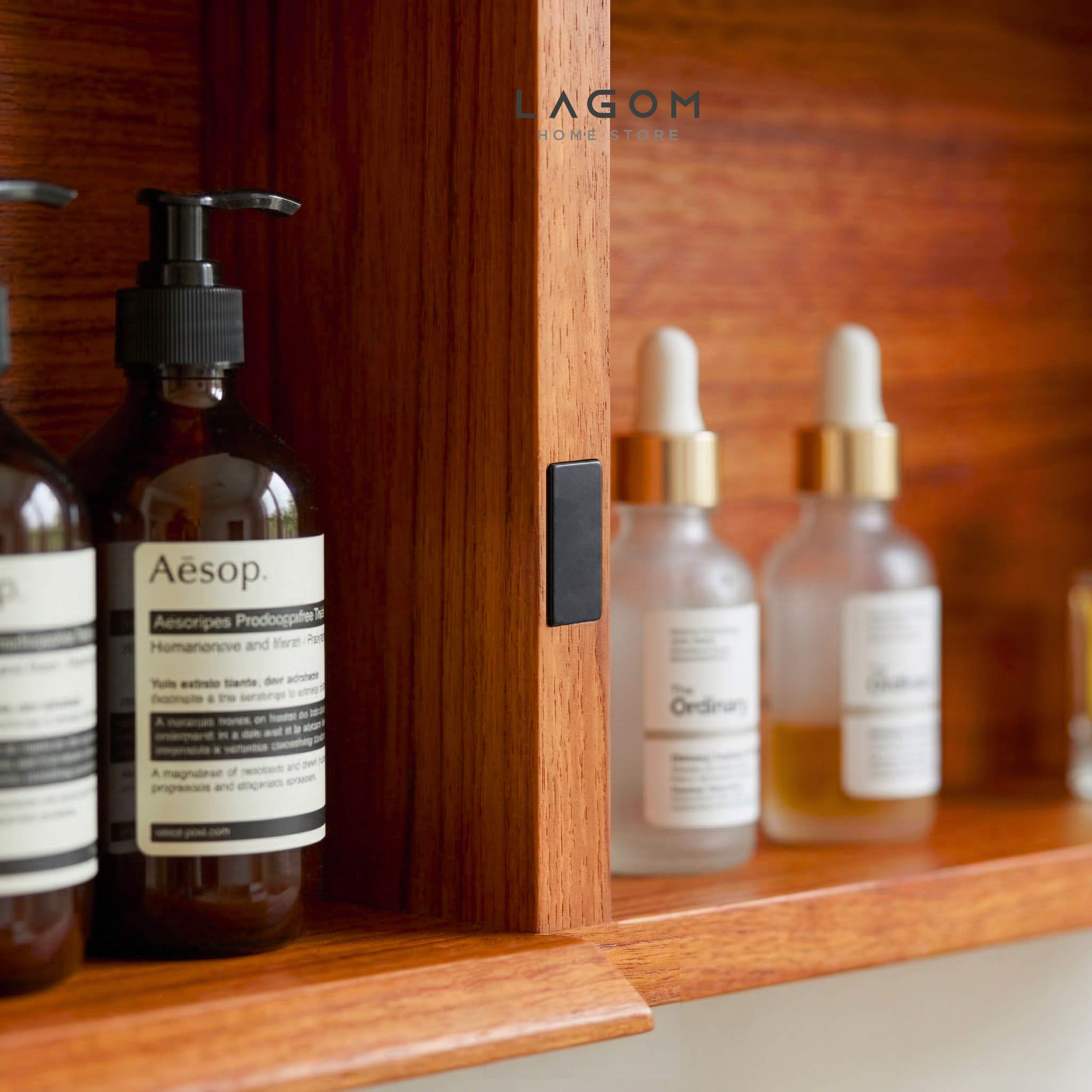 Teak Wall Mirror Cabinet with Storage Shelves