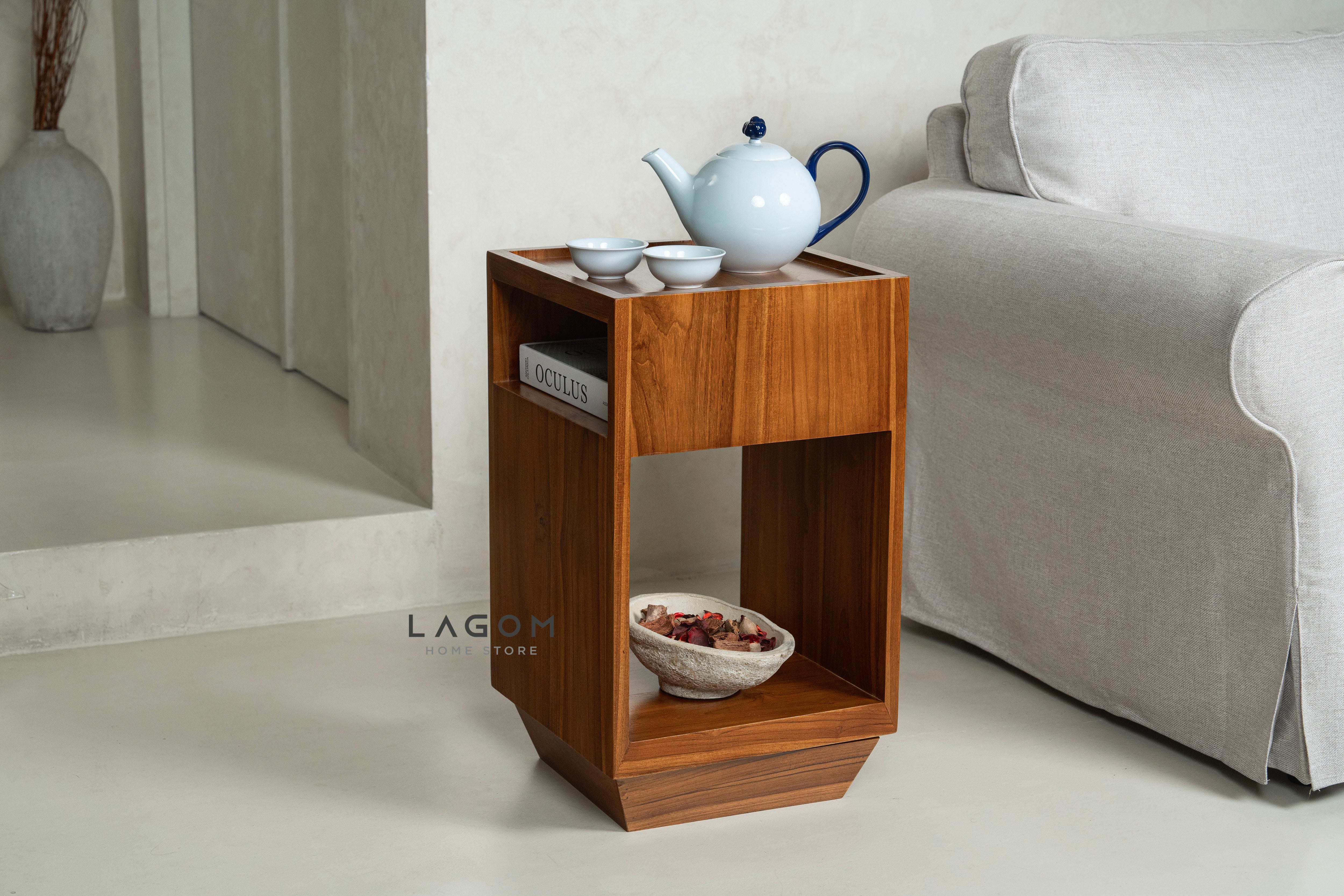 360° Rotating Teak Side Table Side Table Lagom Home Store Jati Furnitur Teak Furniture Jakarta