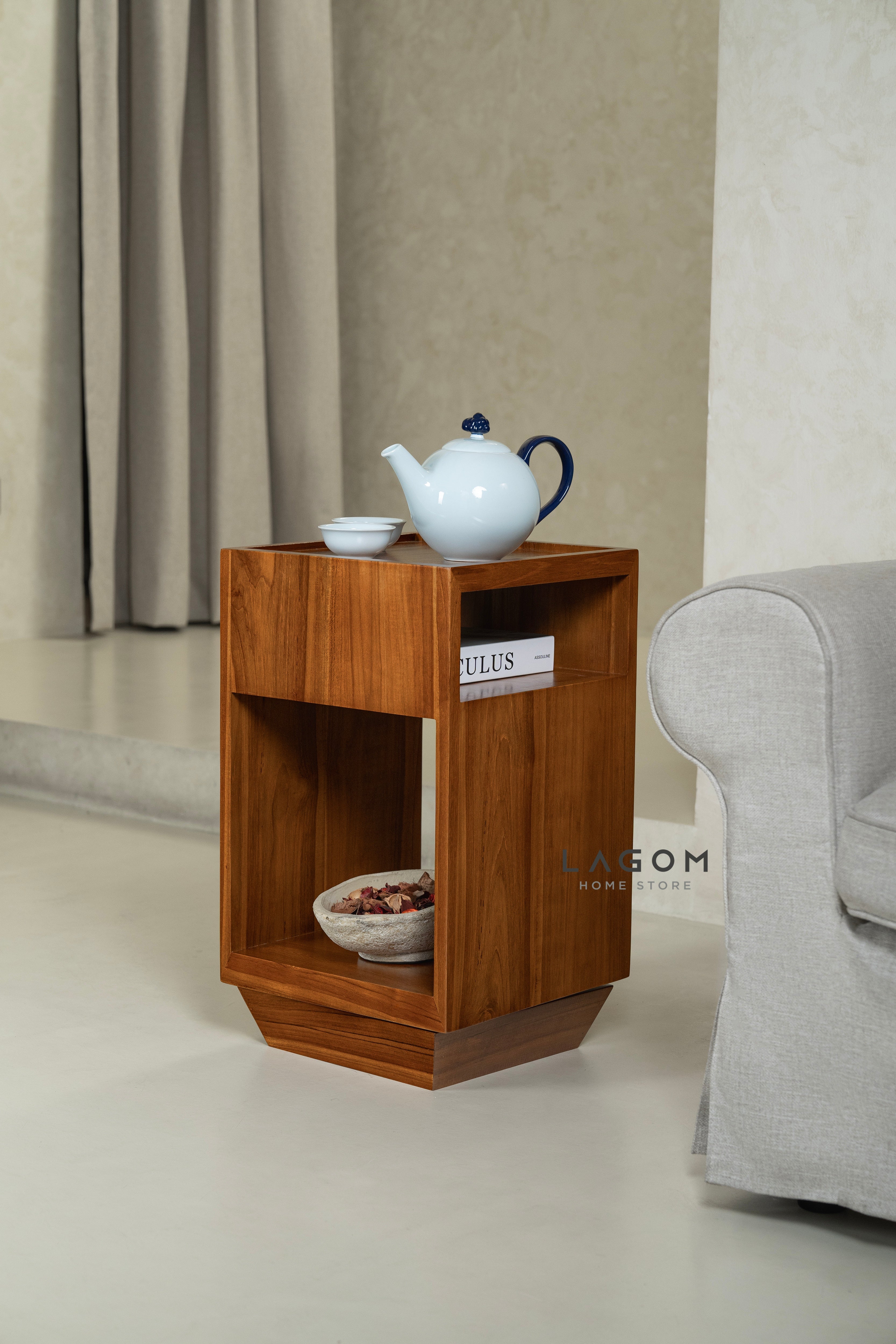 360° Rotating Teak Side Table Side Table Lagom Home Store Jati Furnitur Teak Furniture Jakarta