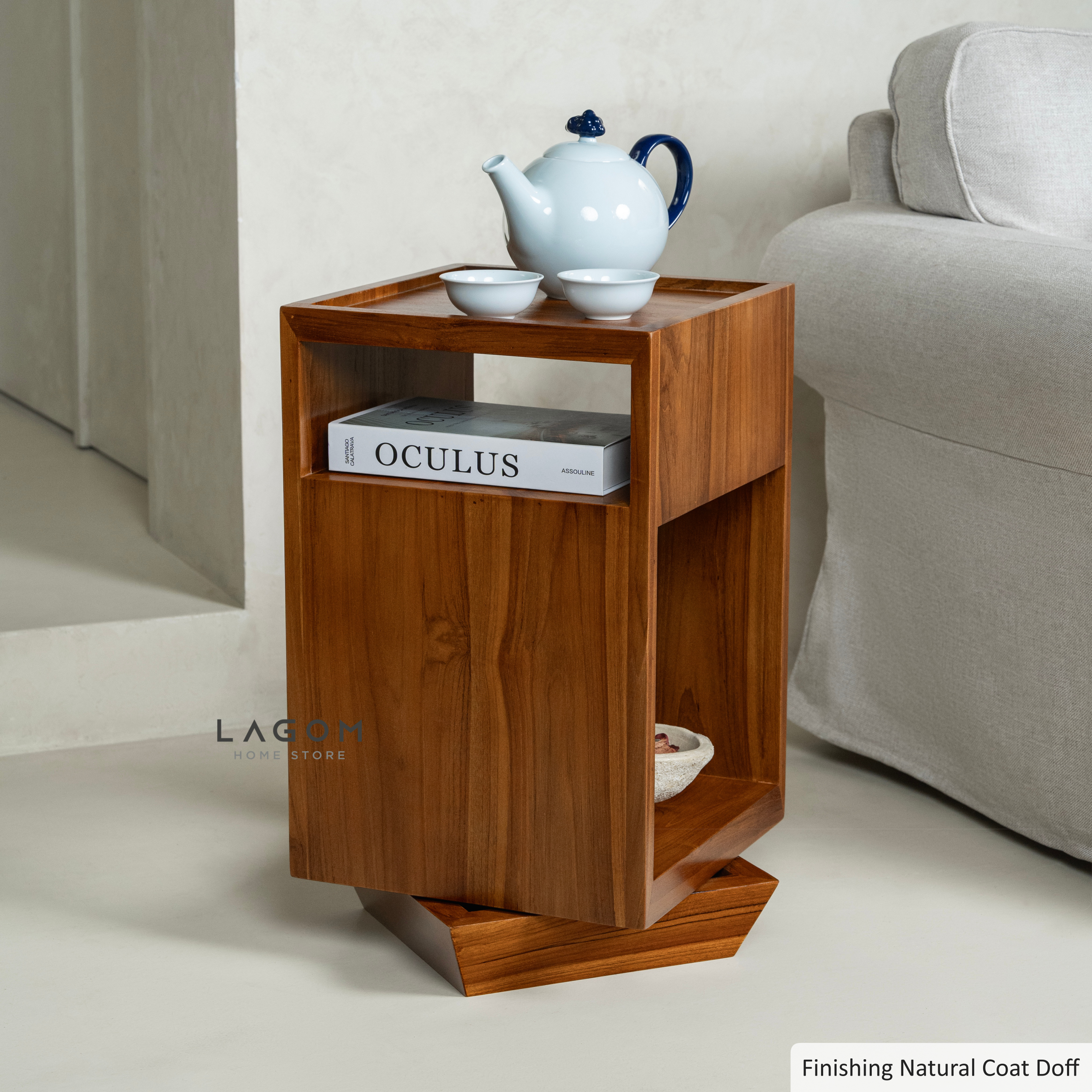 360° Rotating Teak Side Table Side Table Lagom Home Store Jati Furnitur Teak Furniture Jakarta