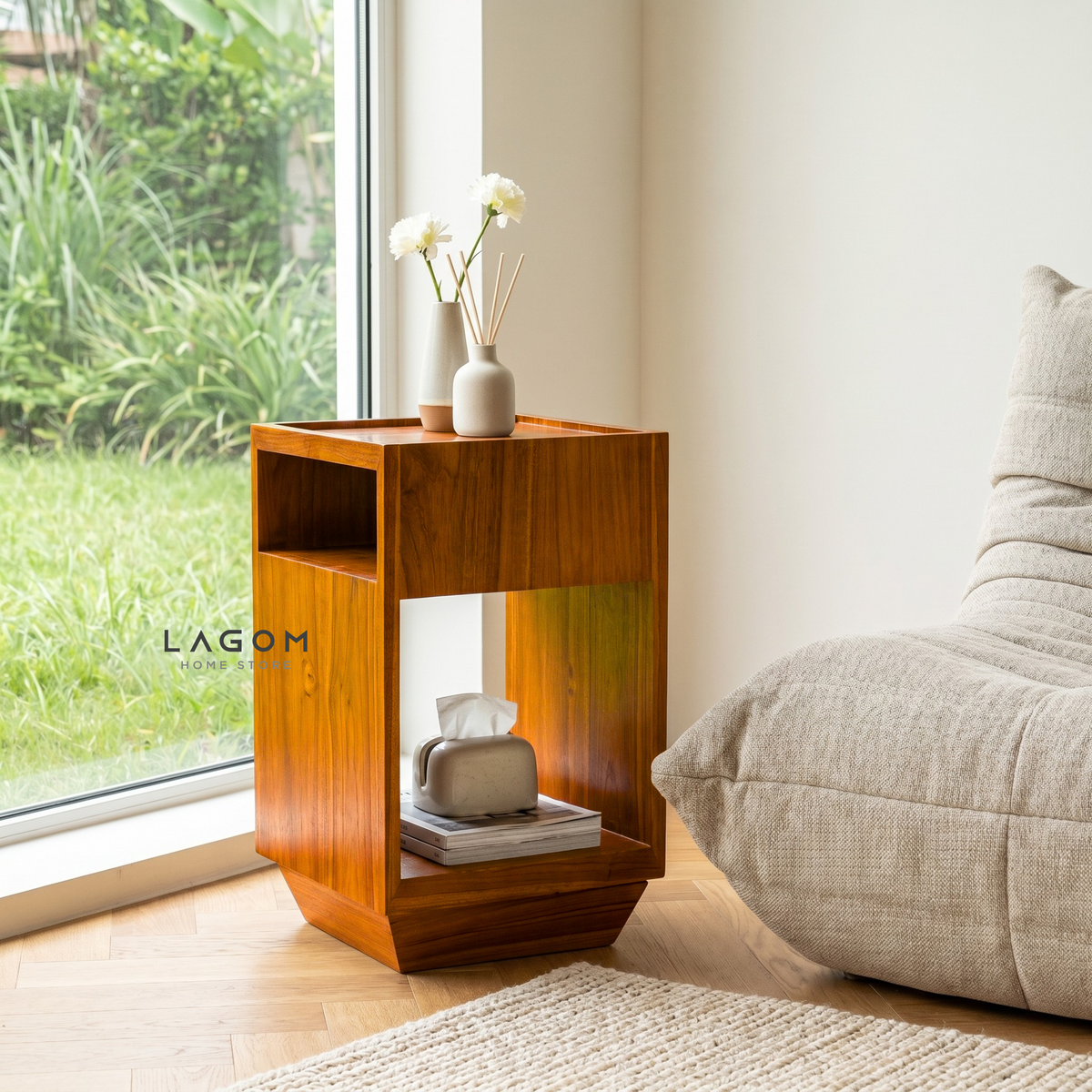 360° Rotating Teak Side Table Side Table Lagom Home Store Jati Furnitur Teak Furniture Jakarta