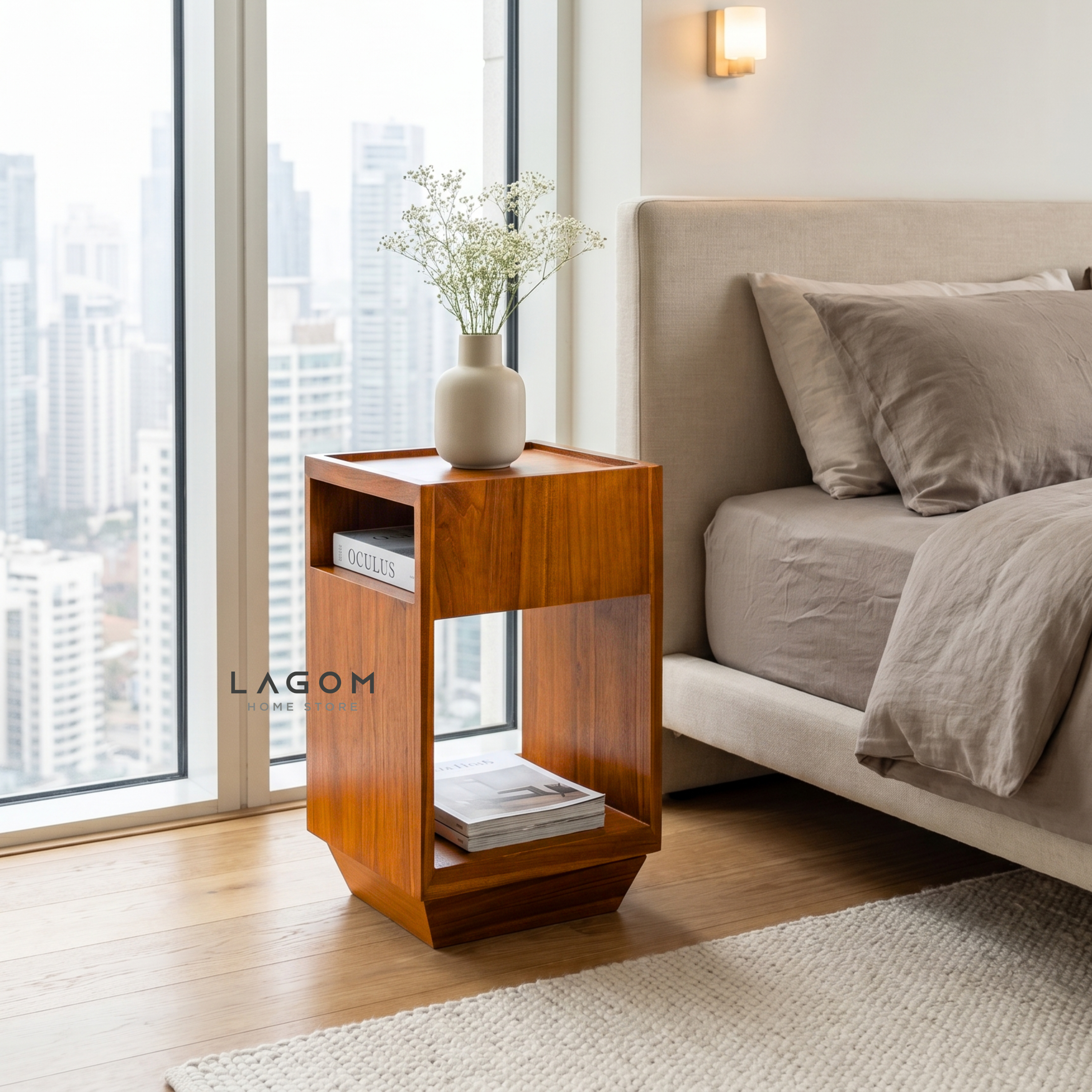 360° Rotating Teak Side Table Side Table Lagom Home Store Jati Furnitur Teak Furniture Jakarta
