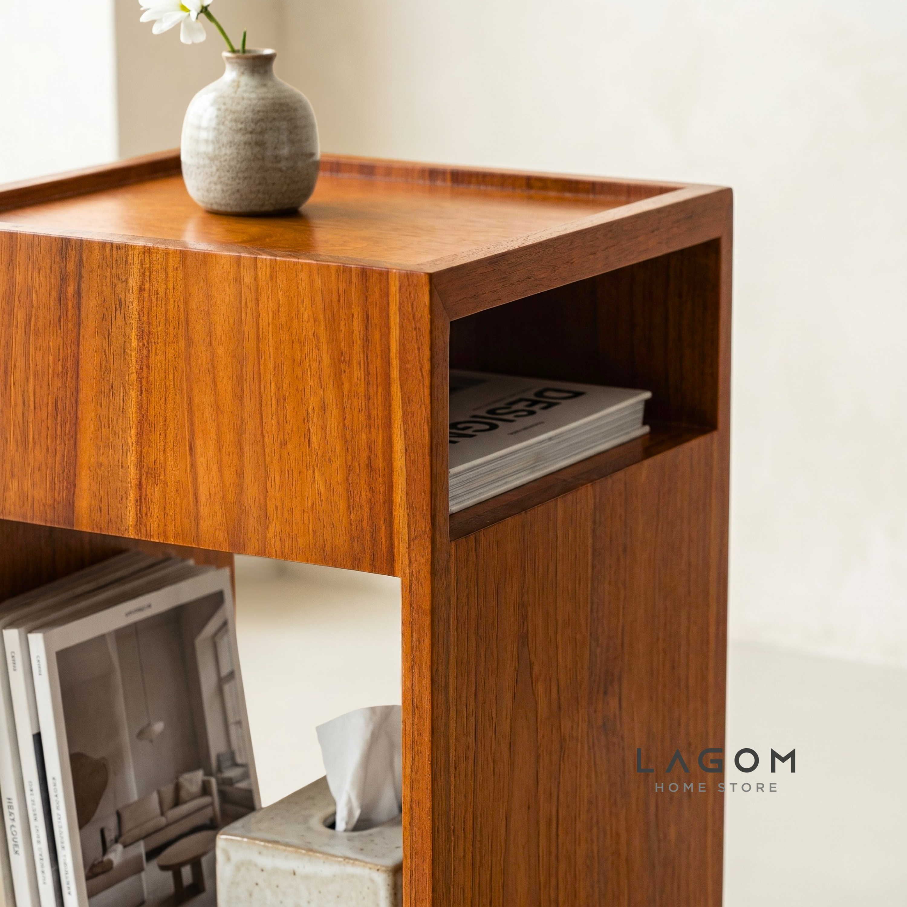 360° Rotating Teak Side Table Side Table Lagom Home Store Jati Furnitur Teak Furniture Jakarta