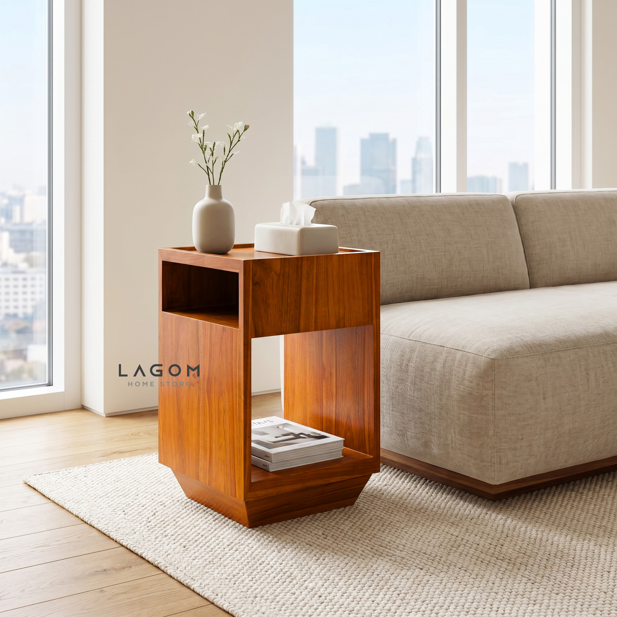 360° Rotating Teak Side Table Side Table Lagom Home Store Jati Furnitur Teak Furniture Jakarta
